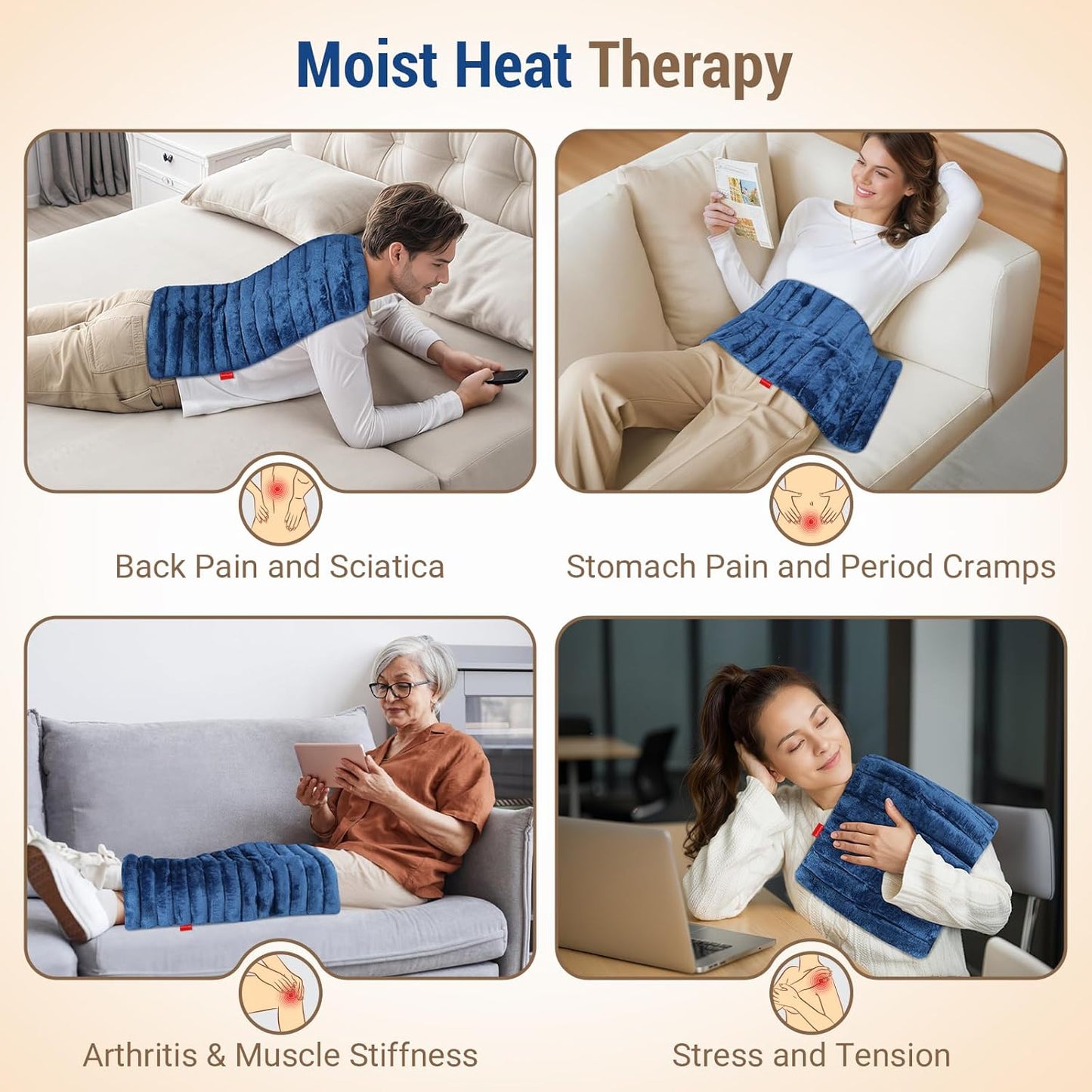 Comfytemp Extra Large Microwavable Heating Pad for Back Pain Relief, 12"x23" 3.7 LB Moist Heat Pad for Neck Shoulder, Cramps, Physical Therapy Mothers Day Gifts for Aches, Joints