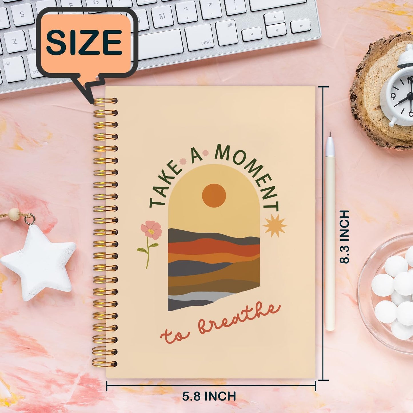 Boho Floral Mental Health Spiral Journal Notebook 5.5x8.3in, Take A Moment to Breathe Inspirational Notebooks for Note Taking, Therapy Office Must Haves, Hardcover Notebook Journal