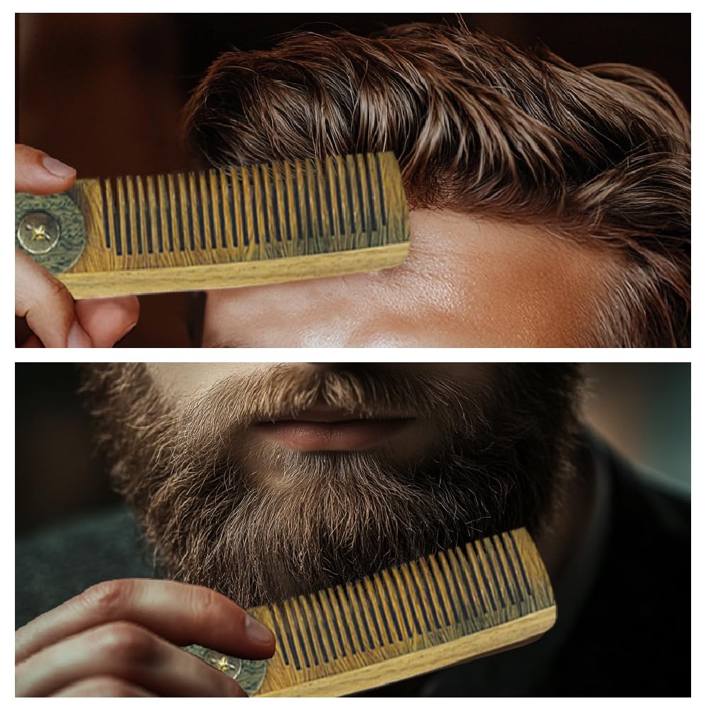 CHGCRAFT The Beard Man Folding Wooden Comb Foldable Beard Combs Carved Wooden Comb Fine Tooth Hair Combs with Imitation Leather Carrying Pouch for Men Grooming Mustaches Head Hair Husband Gift