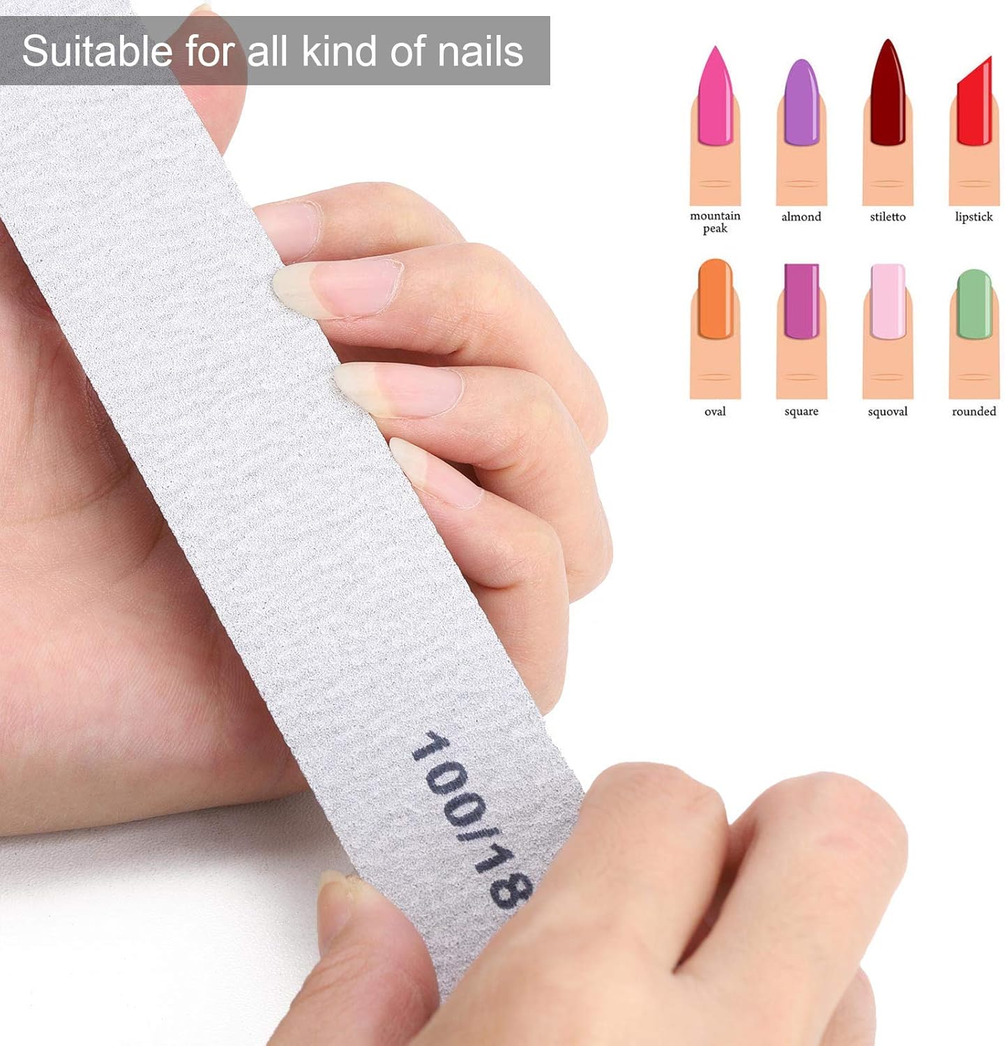 50 Pcs Nail Files for Acrylic Nails 100/180 Grit Double Sides Emery Boards Fingernail Files, Professional Nail Buffering Files