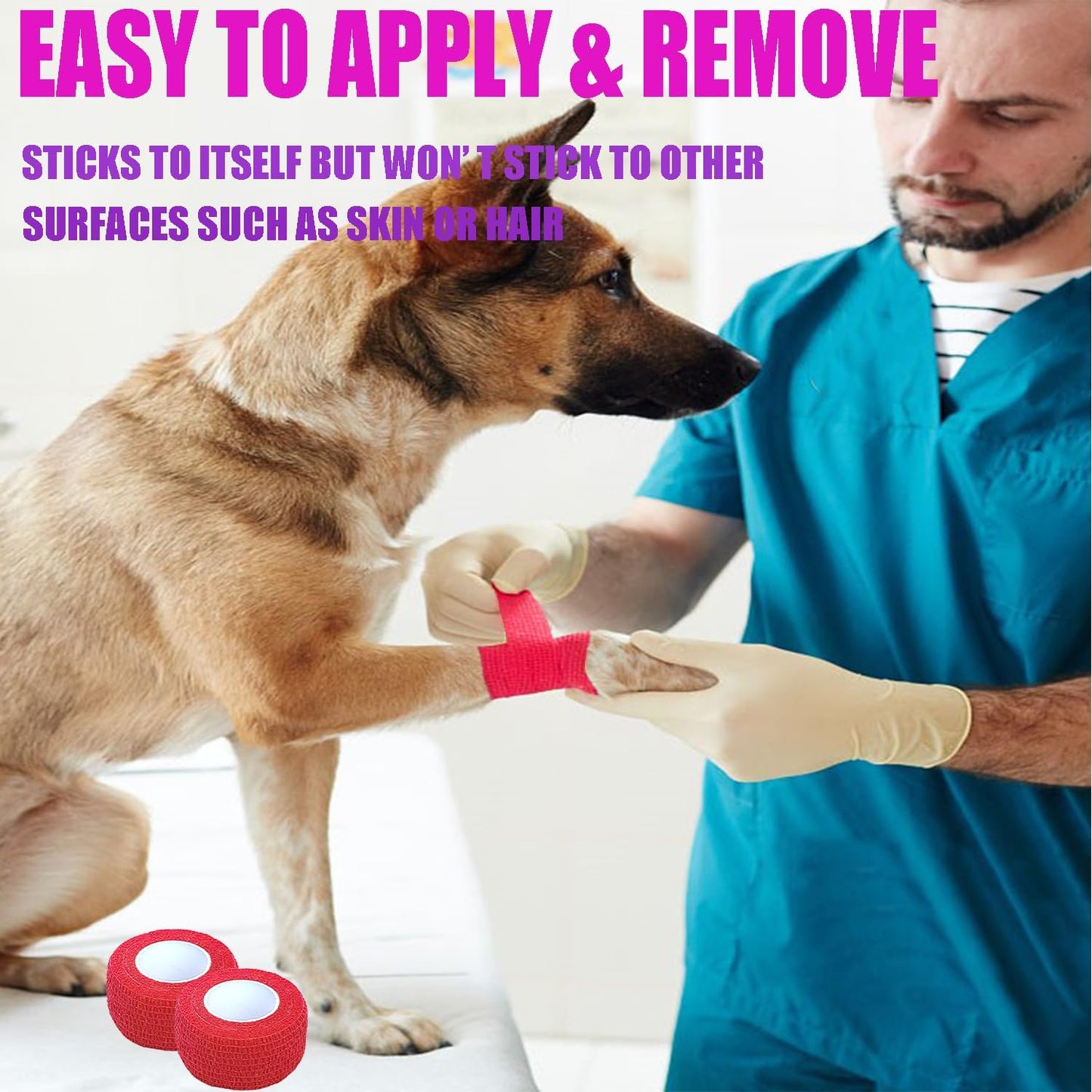 Hysiwen 6 Pack 1" x 5 Yards Self Adhesive Bandage Breathable Cohesive Wrap Self Adherent Vet Tape Self Stick Bandage Wrap for Sports, Athletic, Wrist, Ankle(Red)