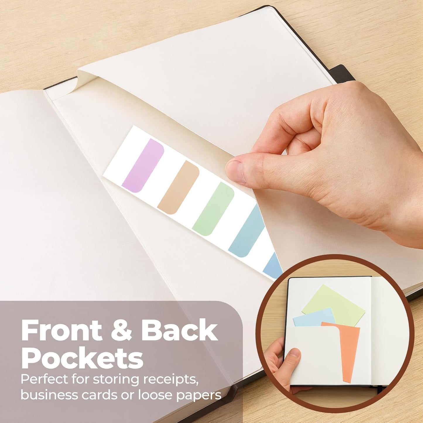 Classic Lined Journal Notebook 8.5x11" A4 Hardcover Leather - Black - 200 Pages College Ruled Large with Sticky Tabs, Pockets, and Pen Loop for Writing and Journaling - Big Hardback Men and Women