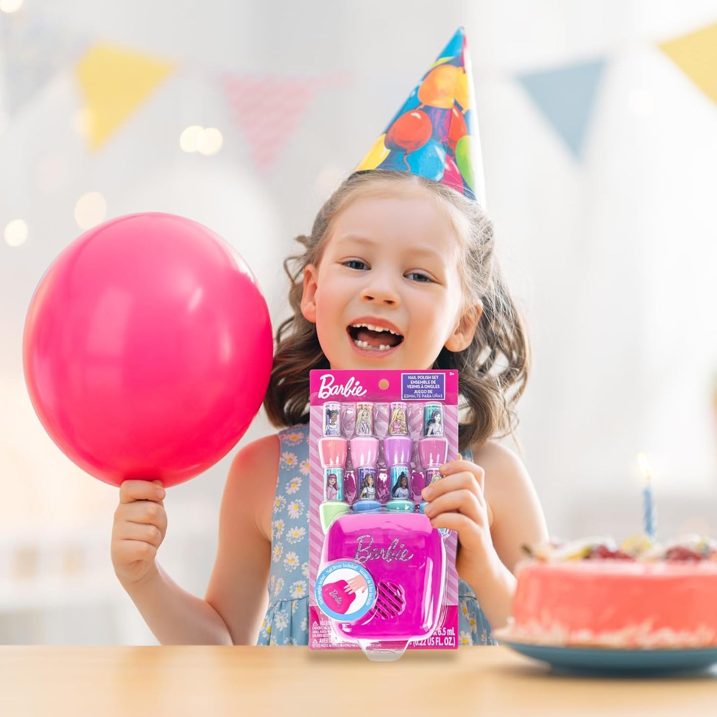 Townley Girl Barbie 8 Piece Nail Polish Set with Nail Dryer for Kids, Peel-Off Water-Based, Safe for Kids, Batteries Not Included, Ages 3 and Up