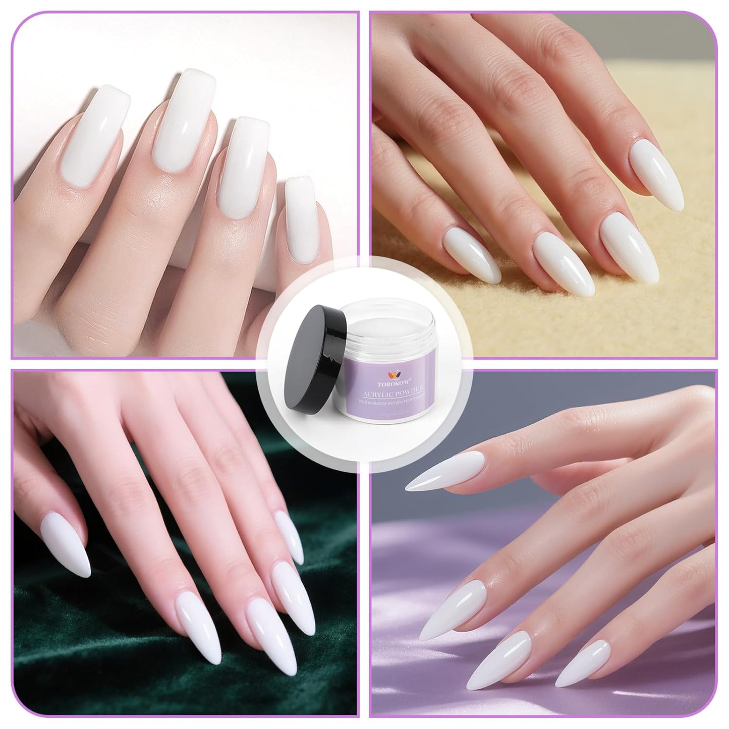 TOROKOM White Acrylic Powder, 120g/4.23oz Acrylic Nail Powder Large Capacity Acrylic Dip Powder for Nails Self-Leveling Acrylic Extension Powders, 3D Nail Carving, Long-Lasting, No Nails Lamp Required