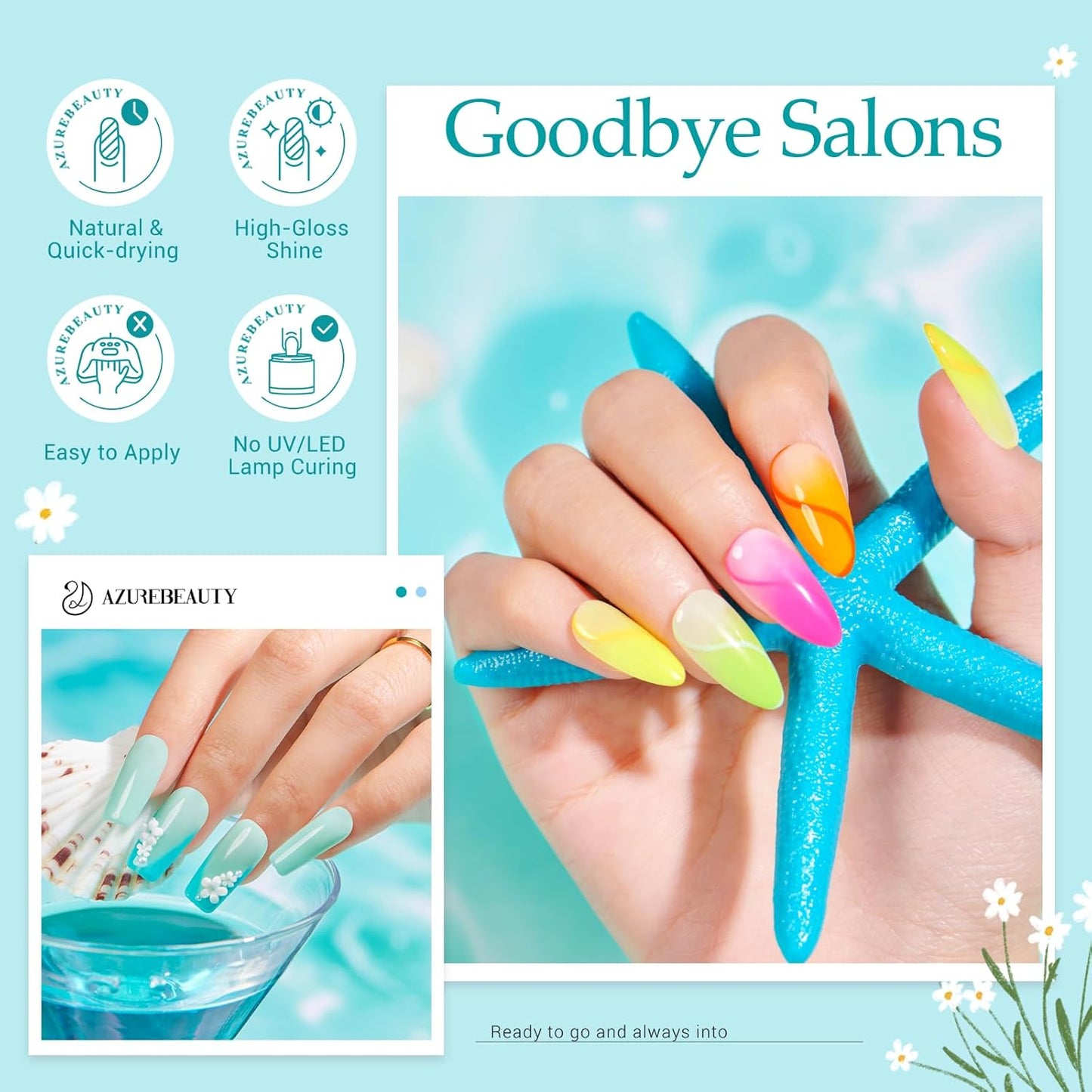 AZUREBEAUTY 42Pcs Dip Powder Nail Kit Starter, 32 Colors Spring Rainbow Bright Pink Red Green Acrylic Dipping Powder Set with Top/Base Coat Activator for French Art Manicure DIY Salon Gift