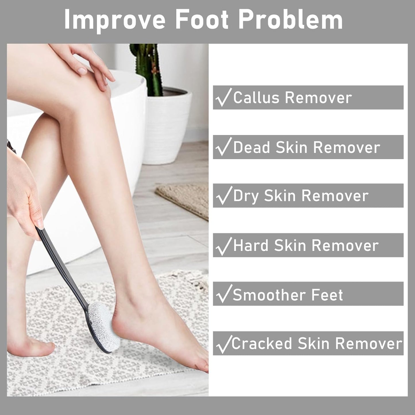 Pumice Stone for Feet with Long Handle (Curved Handle,Black, Count, 1.0)