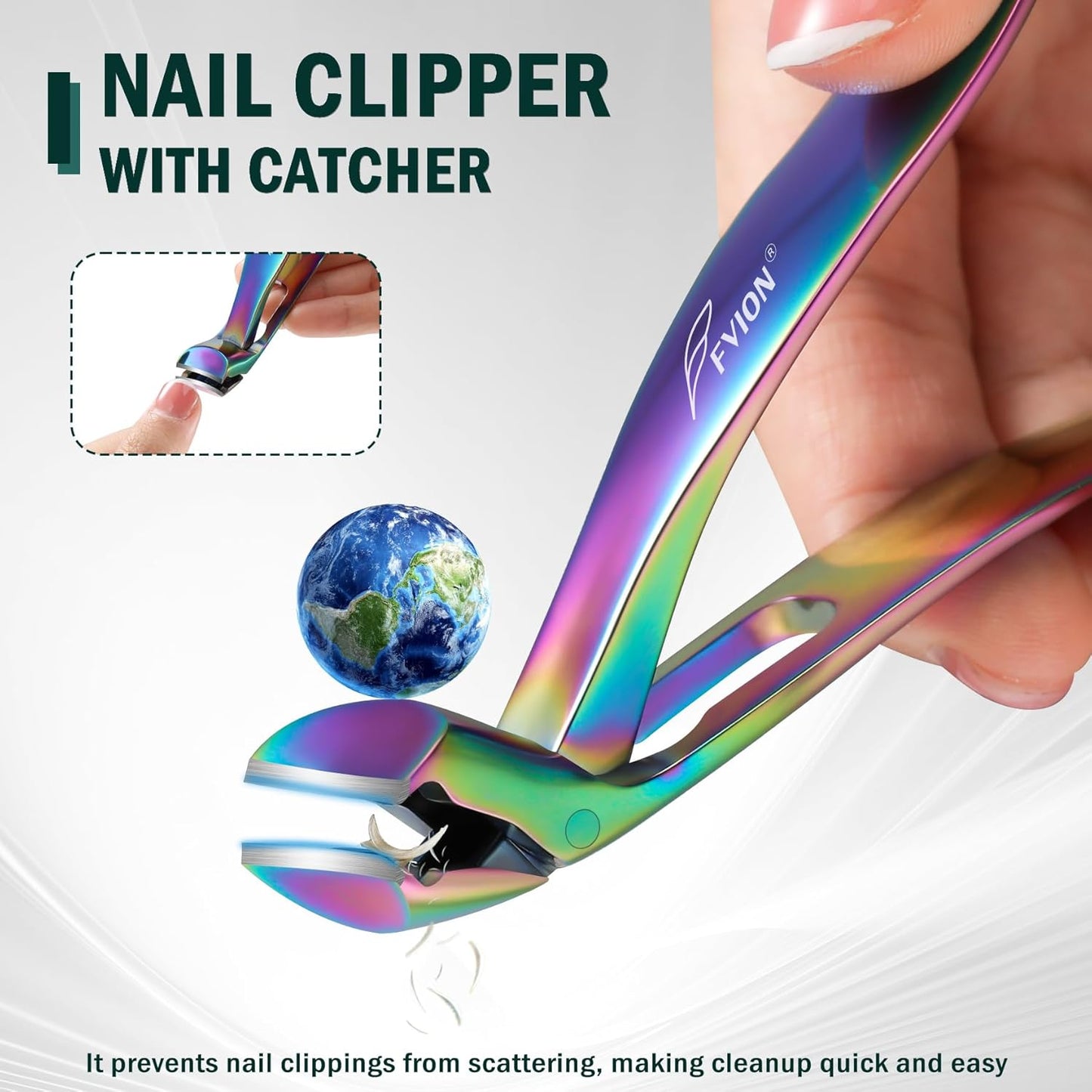 FVION Angled Head Toe Nail Clippers, Ergonomic Curved Toenail Clippers for Seniors Long Handle with Nail Catcher and Metal Nail File, Precision Toenail Clippers for Thick Toenails (Multi)