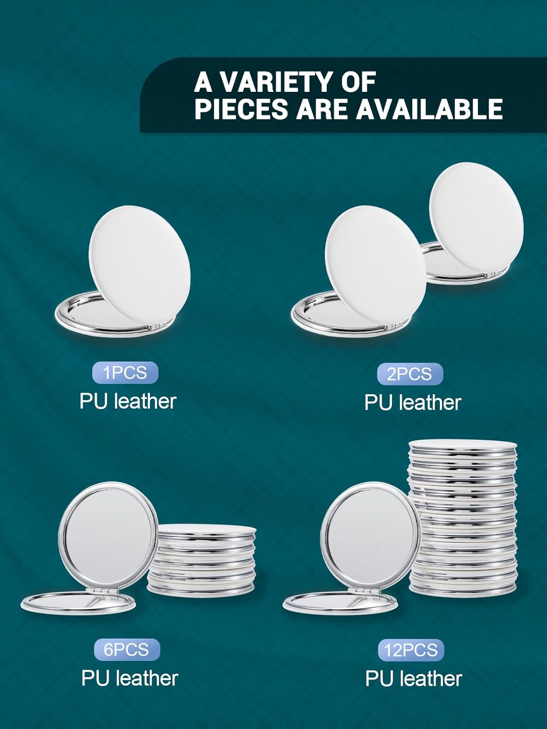 Compact Mirror,Double-Sided Makeup Small Mirror for Purse with 1X/3X Magnification PU Leather (White, 2.8")