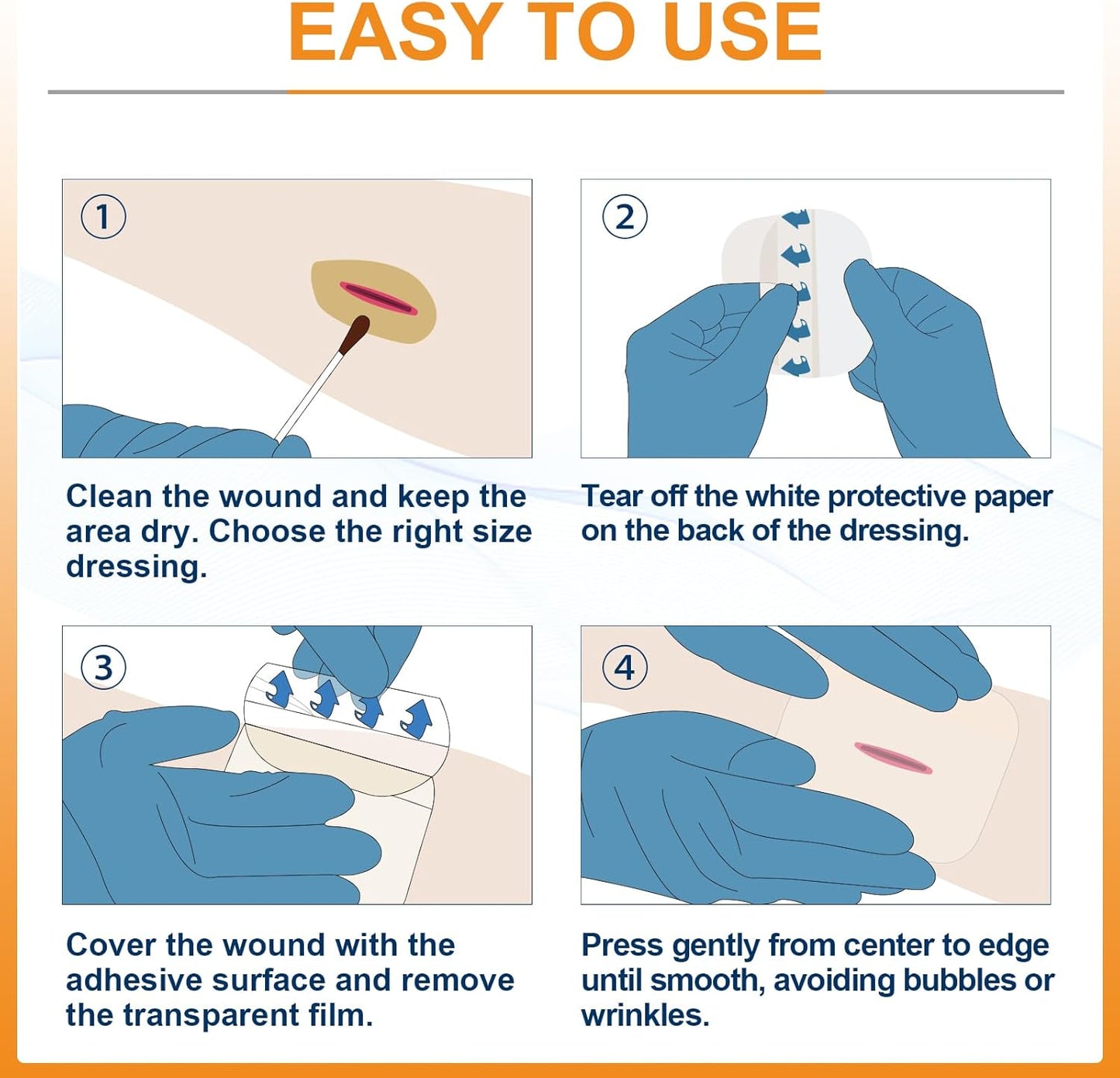 Carbou Hydrocolloid Wound Dressing 4"x4", 10 Individual Pack, Self-Adhesive Ultra Thin Hydrocolloid Bandages, Waterproof Absorbent Hydrocolloid Patch for Wound Care, Bedsore, Burn, Abrasion & Blister