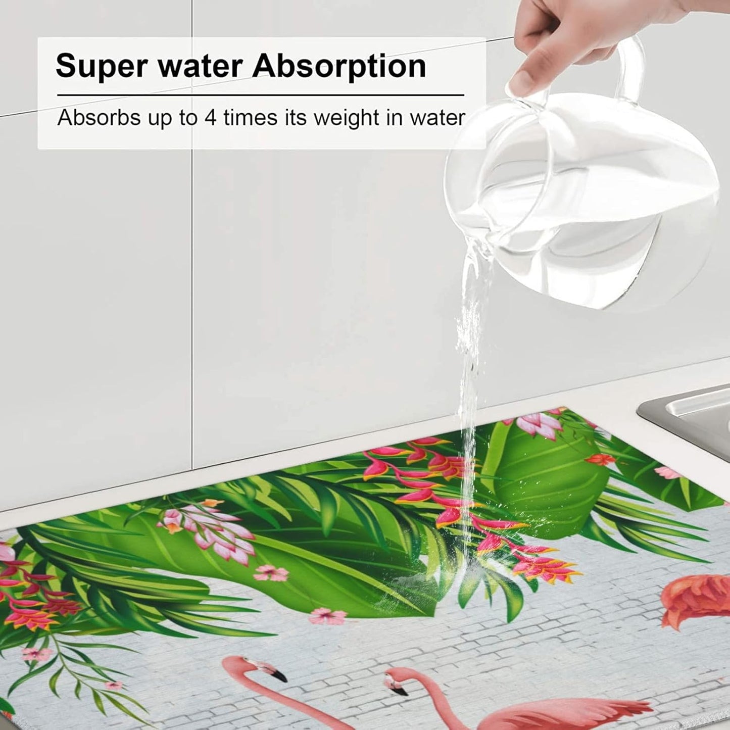 Flamingo Dish Drying Mat For Kitchen Counter Absorbent Large Kitchen Fast Dry Pad Reusable Washable Protector Rack Large Mat 18 X 24