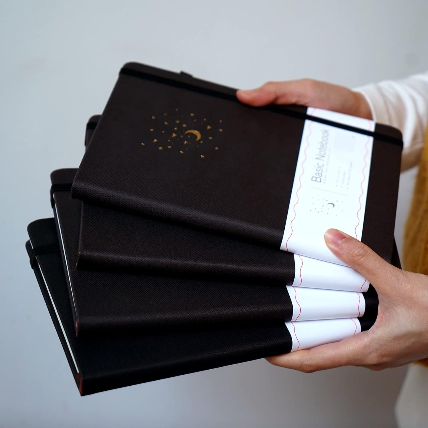 4 Pack Lined Journal Notebooks for Work, Hardcover Notebook Journal with Pen Loop, A5 Leather Notebook Journal Cover, Medium 5.7" x 8.3", (Black Ruled)