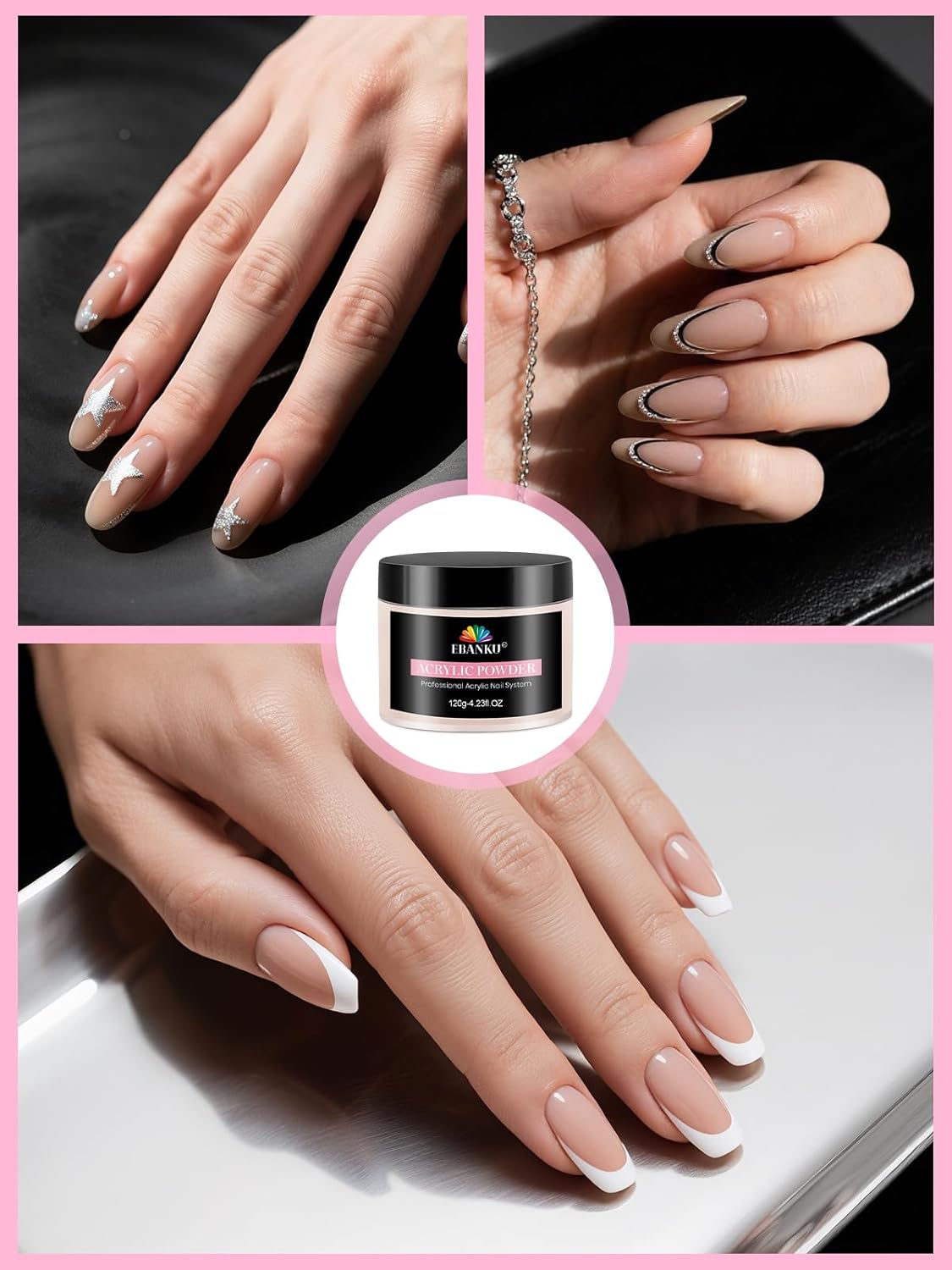 EBANKU Acrylic Powder, Cover Pink Acrylic Nail Powder 120g/4.23oz Large Capacity Professional Nail Powder for Nail Acrylic Extension, Nail Carving, Long-Lasting, No Nail Lamp Needed