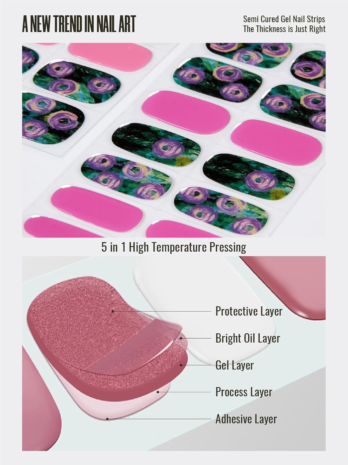 Semi Cured Gel Nail Strips, 30 pcs Stikers, Wraps, Salon-Quality, 2 Weeks Long Lasting Ice Age