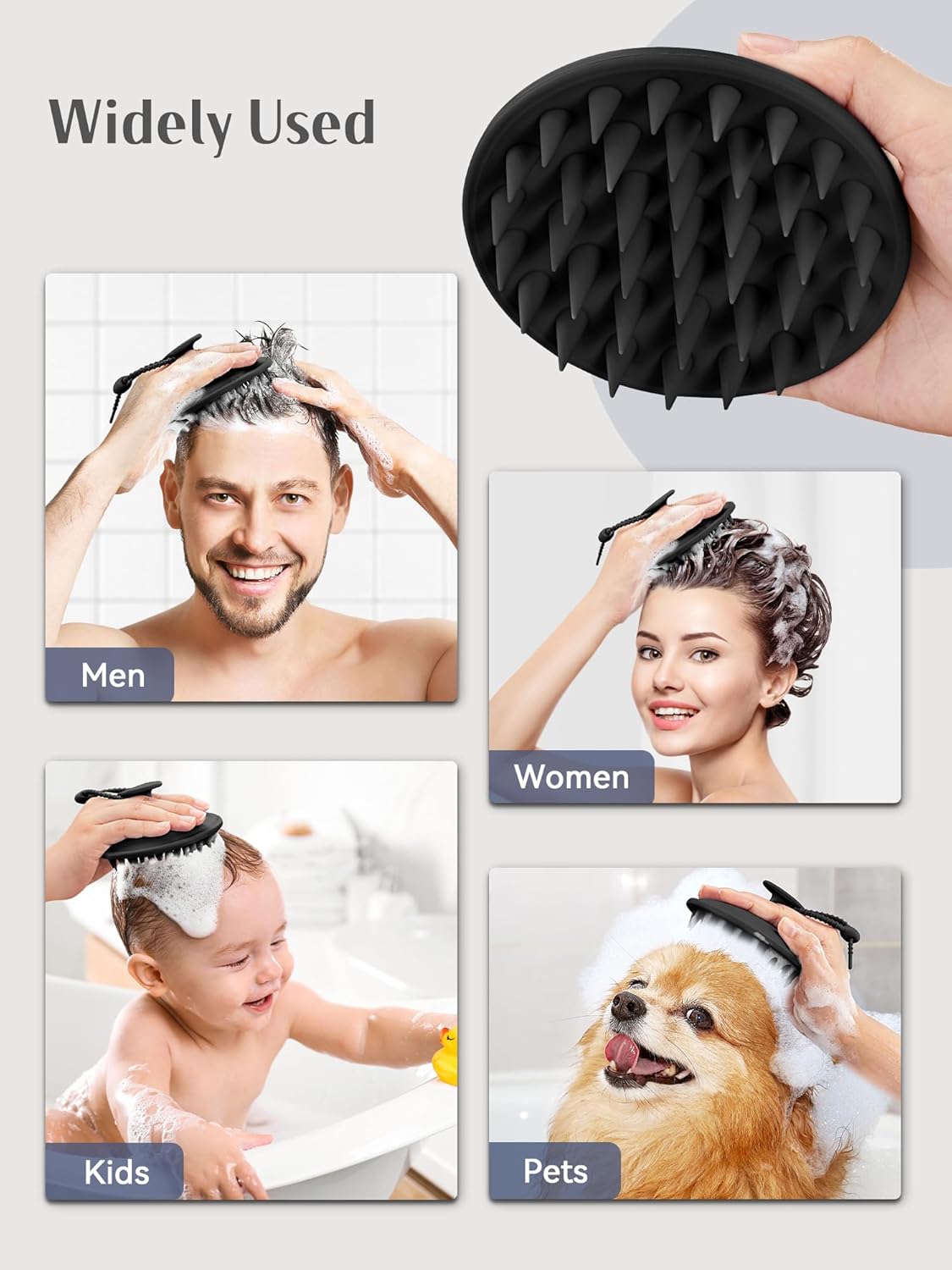 HEETA Scalp Massager Shampoo Brush with Silicone Bristles for Dandruff Removal Scalp Care & Hair Growth, Scalp Scrubber for All Hair Types, Head Massager Stress Relax, Upgraded Large Design,Black