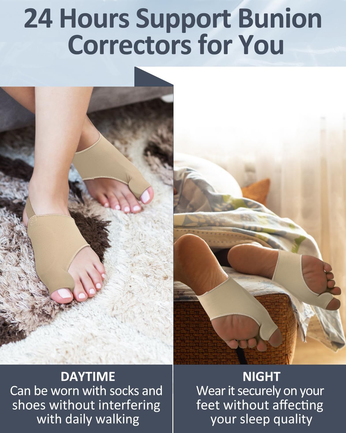 2Pcs Bunion Corrector for Women Men, Toe Straightener, Breathable Toe Spacers Separator Socks with Gel Cushion Pads for Hallux Valgus Correction (S)