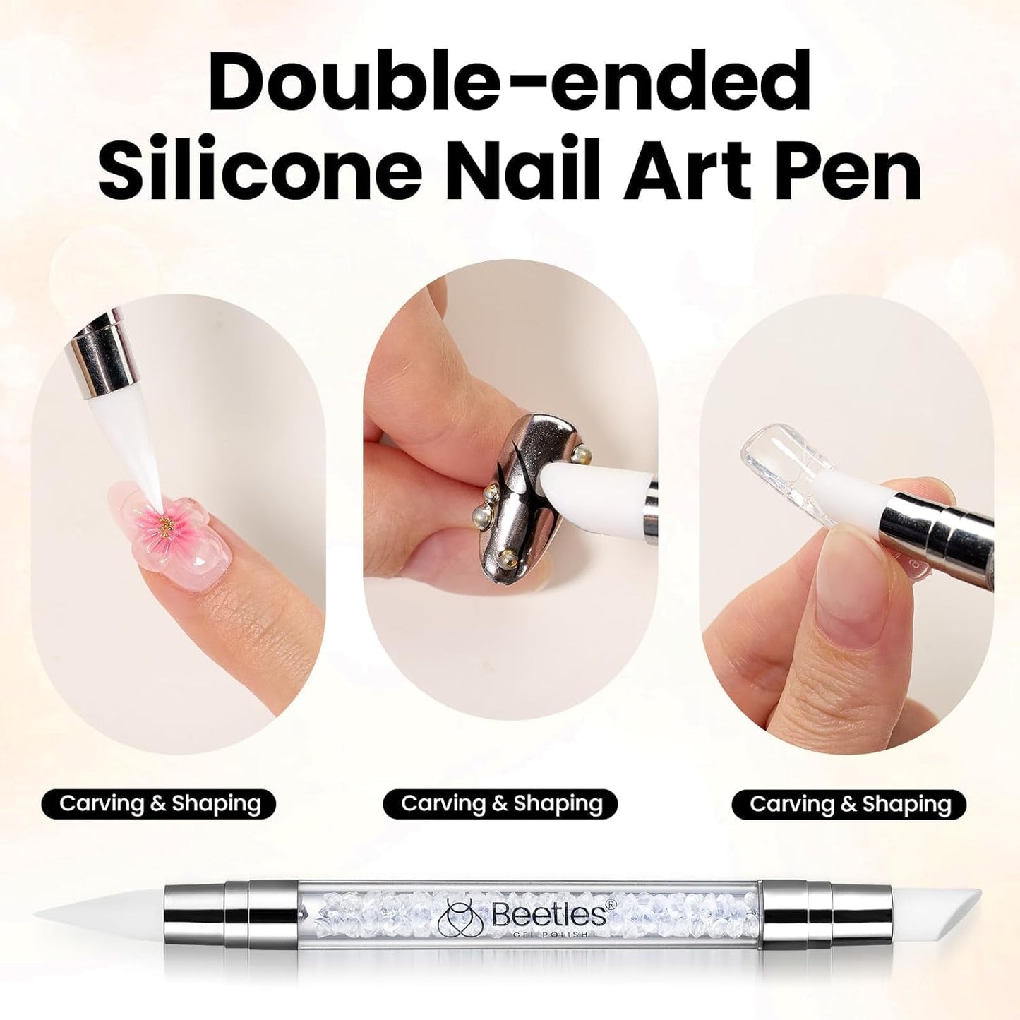 Beetles Solid Builder Nail Gel 1 oz White 3D Sculpting Gel for Nail Art Non-Sticky Extension with Rhinestones & Pearls and Rhinestones Glue Double-Head Pen DIY Salon Home for Women