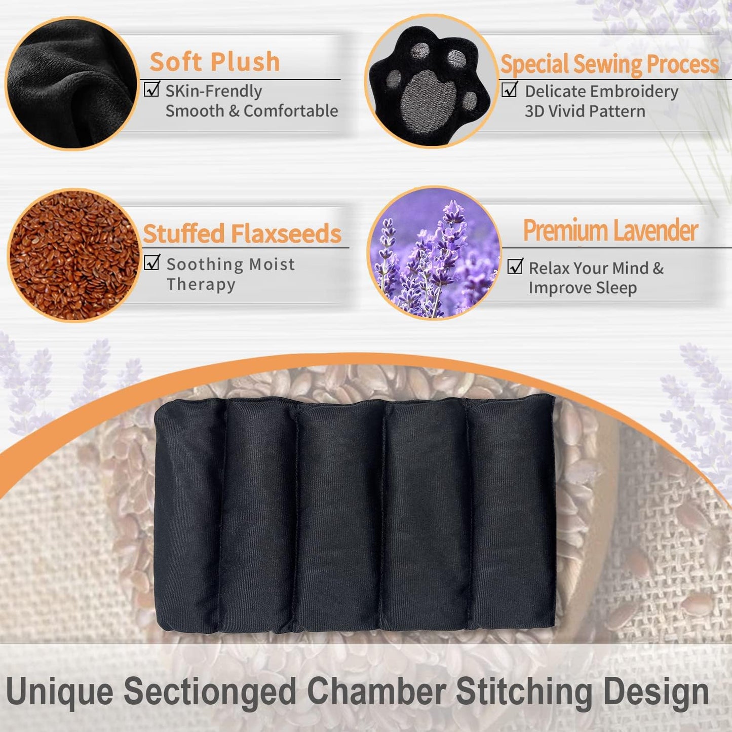 2PCS Microwave Heating Pads for Cramps Pain Relief, 17 * 9" Moist Microwavable Period Menstrual Heat Packs for Cramps, Back, Neck, Shoulder, Abdomen, Black Cat