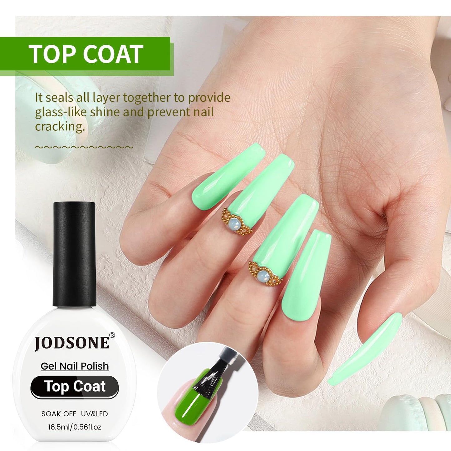 JODSONE 2Pcs 16.5ml Top Coat Base Coat Gel Polish Set No Wipe Clear Long Lasting Need U V Lamp Cured at Home DIY Nail Salon Girl Gift
