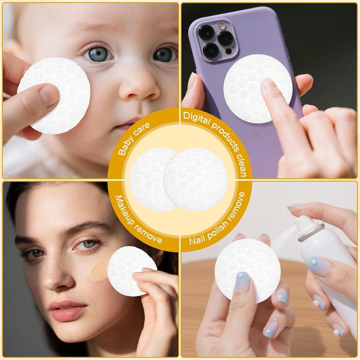 Hotel Vanity Kit Individually Wrapped Bulk Travel Cleaning Kit for Hotels Disposable Travel Size Hotel Hospitality Supplies Hygiene Kits for Homeless in Bulk Round Cotton (100)