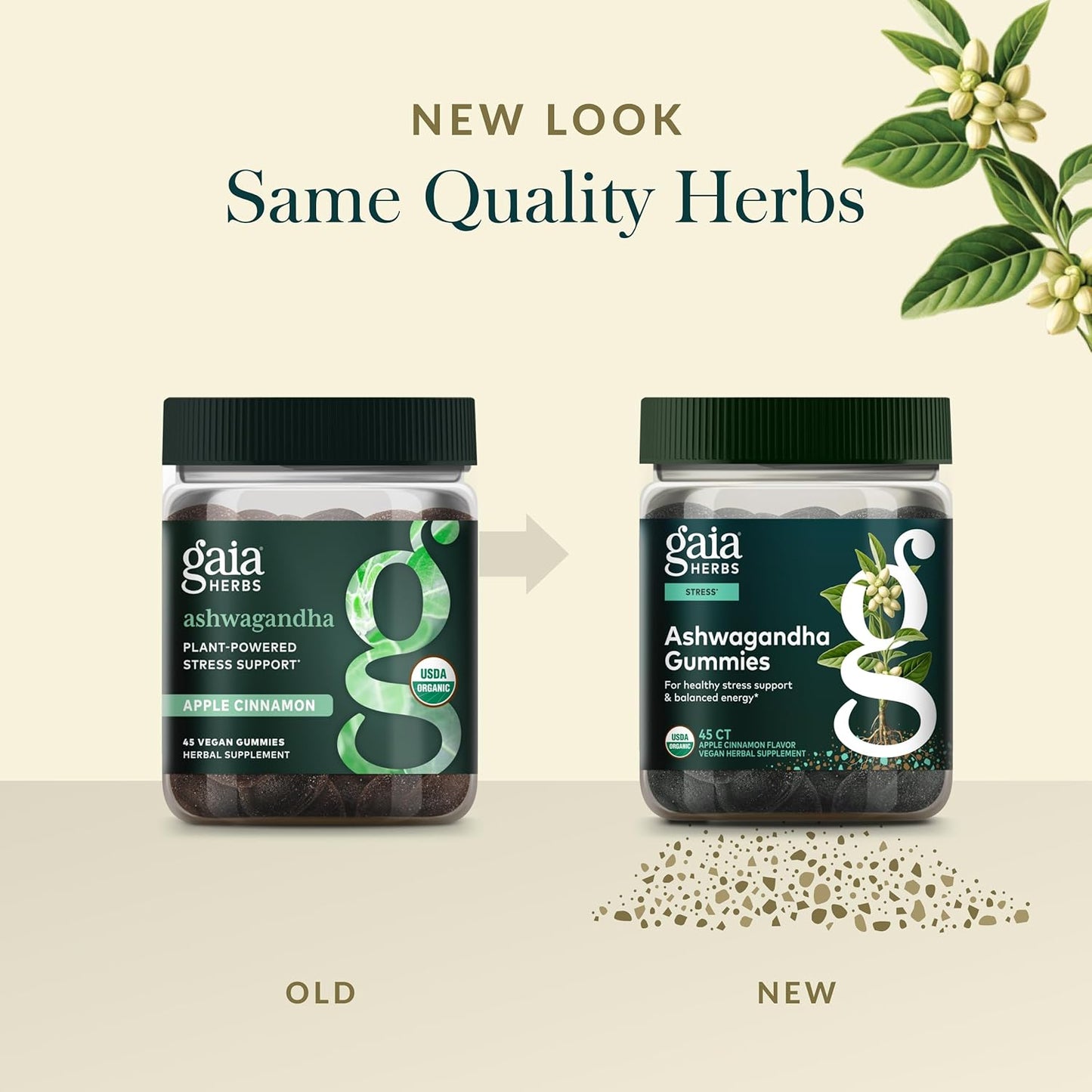 Gaia Herbs Organic Ashwagandha Gummies, Stress Support, Cinnamon, Ginger, Gluten Free, Vegan, 45 Count