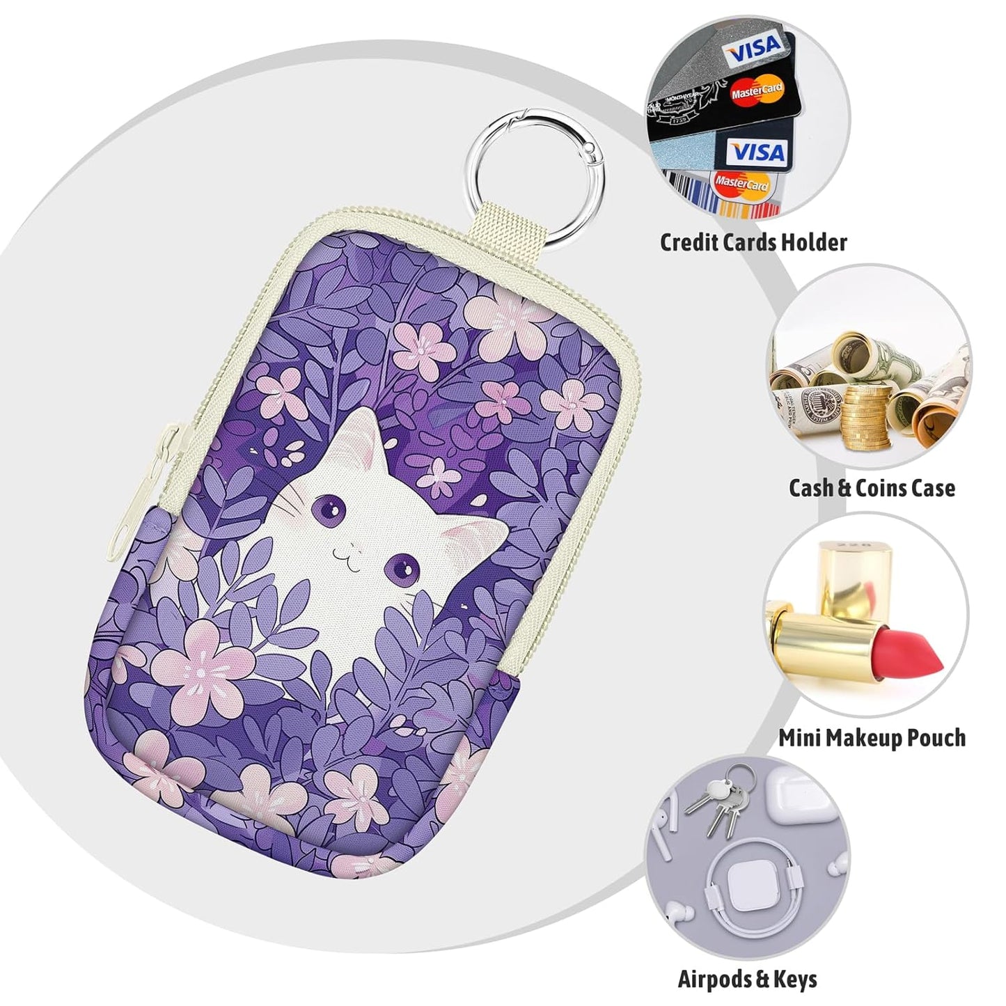 Cat Hand Sanitizer Spray Case, Cute Hand Sanitizer Holder Zippered Pouch, Fashion Accessory with Snap Hook for Glow Mist and Power Mist 1FL OZ