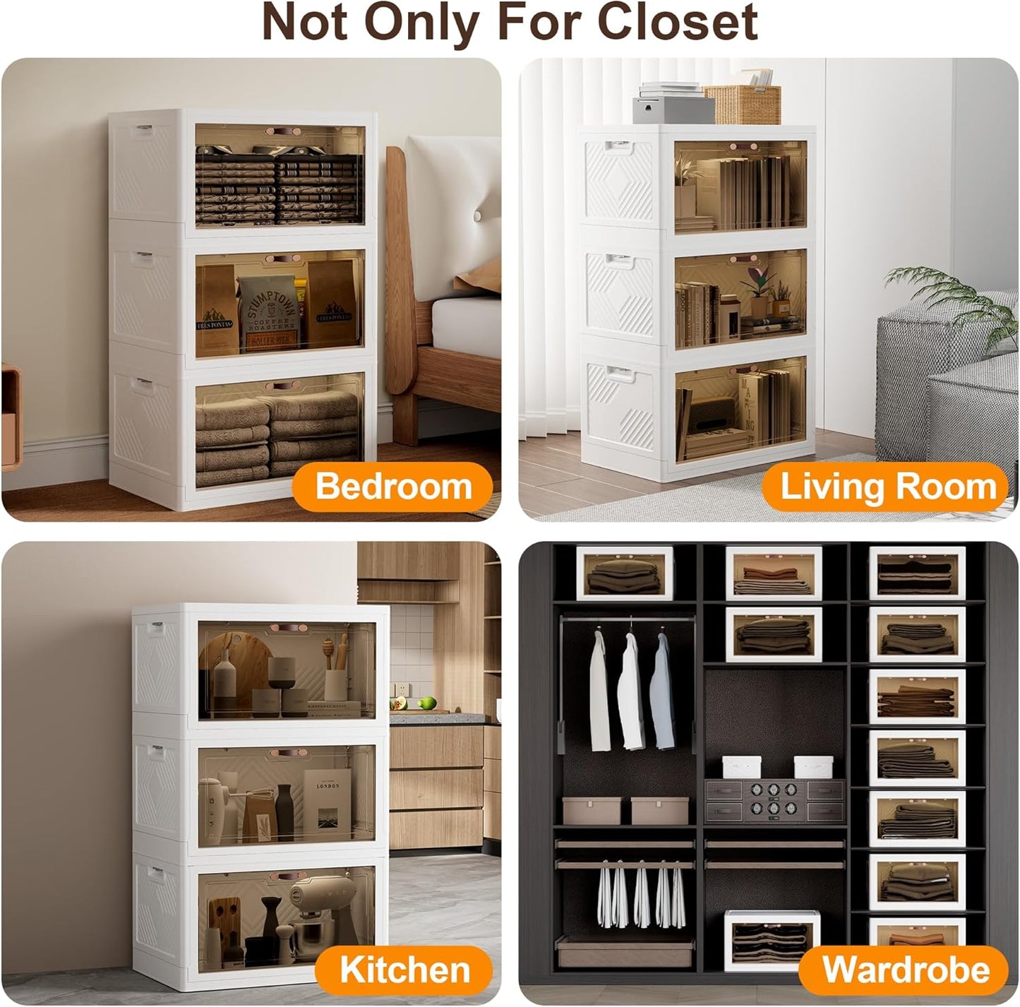 JOYMOOP Folding Storage Bins Organizer, 49.6 Quart Collapsible Storage Box with Wheels and Door, Stackble Plastic Storage Container for Clothing, Books and Sundries (XL, 12.4 Gal, 1 Tier)