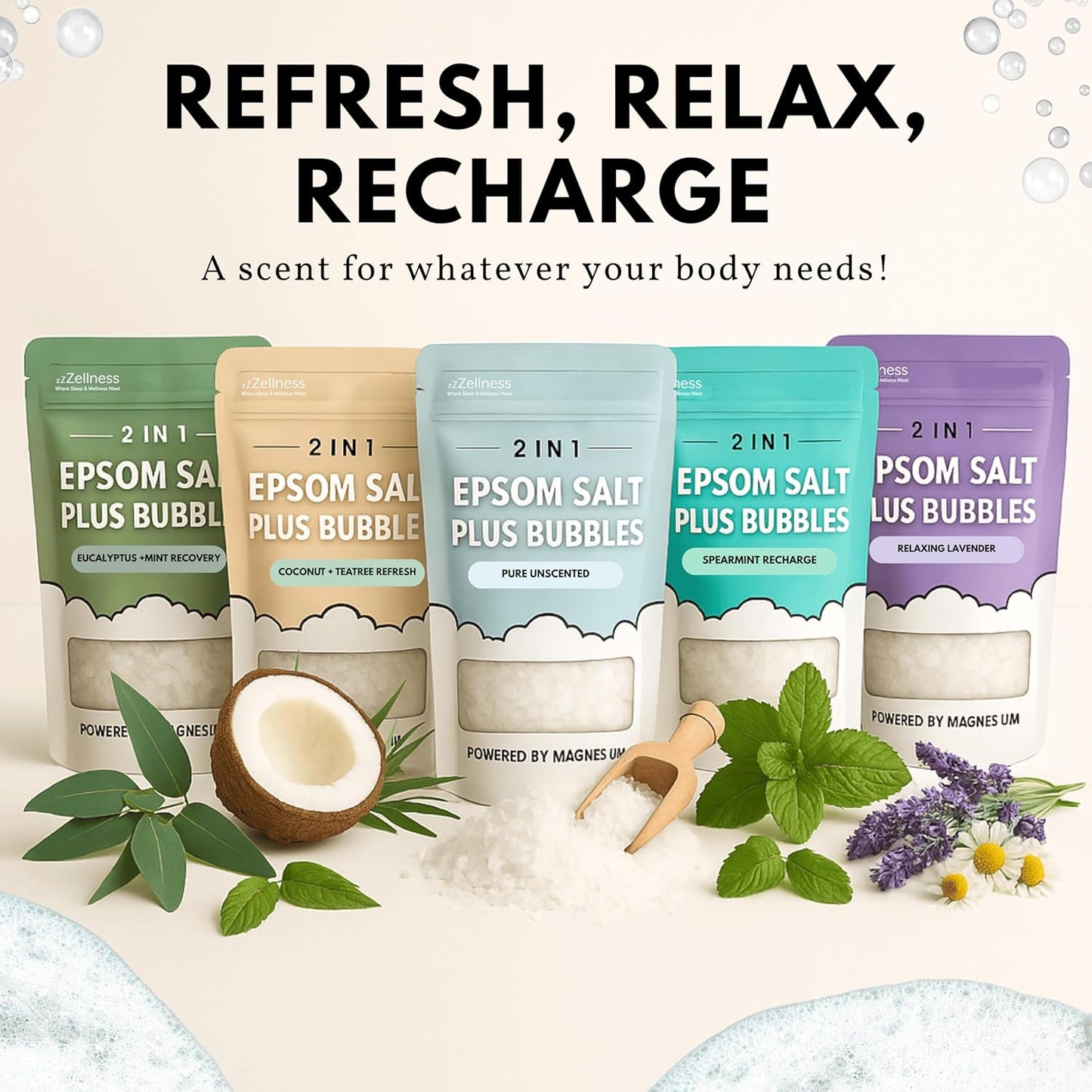 Epsom Salt Plus Bubbles β Lavender Scented Foaming Bath Soak β Magnesium Sulfate for Muscle Recovery, Stress Relief & Relaxation β Great for Aromatherapy β 12 oz