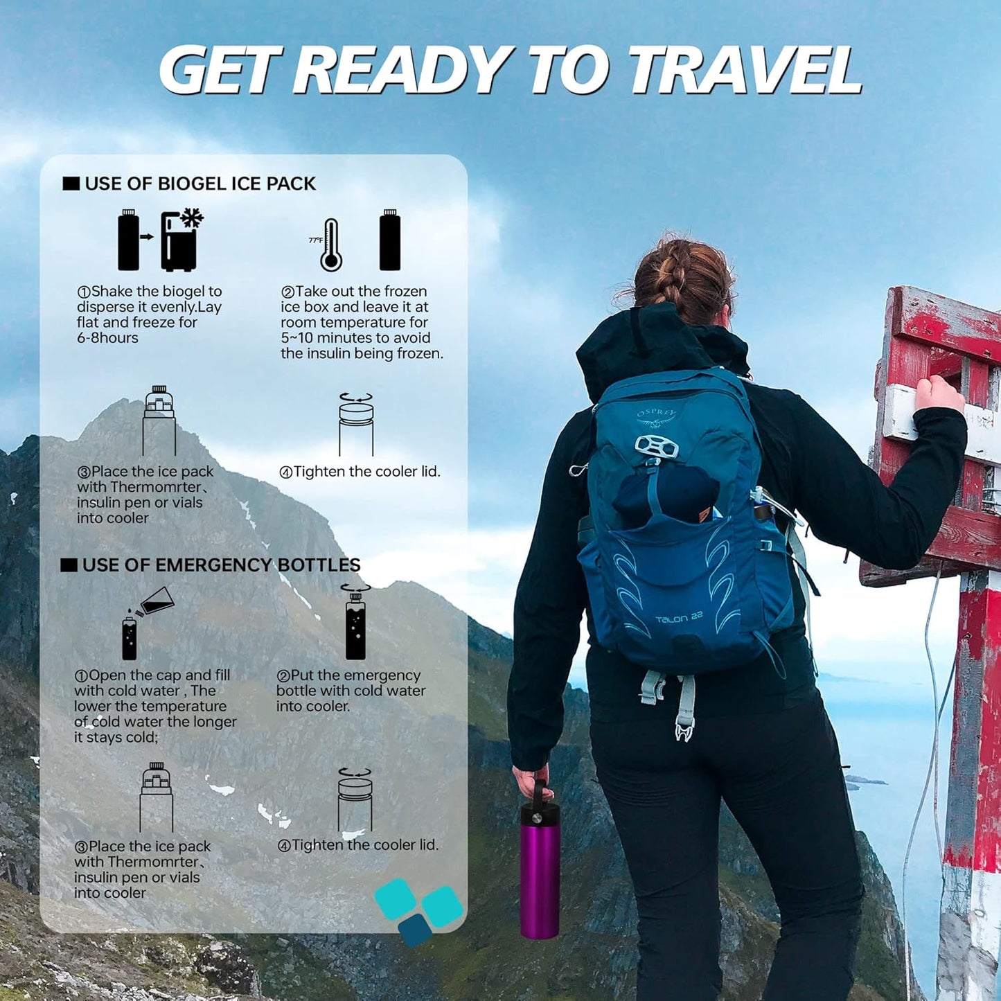 Insulin Cooler Travel Case TSA Approved, Refrigerated Medicine Case with Ice Packs, 60H 3 Pens Medicine Travel Cooler for Diabetes, Medication Organizer for Diabetic Supplies Carrying (Purple)