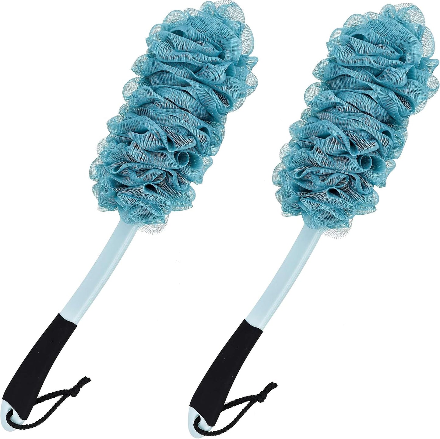 2 Pack Back Scrubber for Shower, Anti Slip Long Handle Bath Body Brush, Loofah with Handle, Back Scrub Brush, Soft Mesh Loofah Sponge Shower Brush for Women, Men, Elderly (2 Pack= Blue)