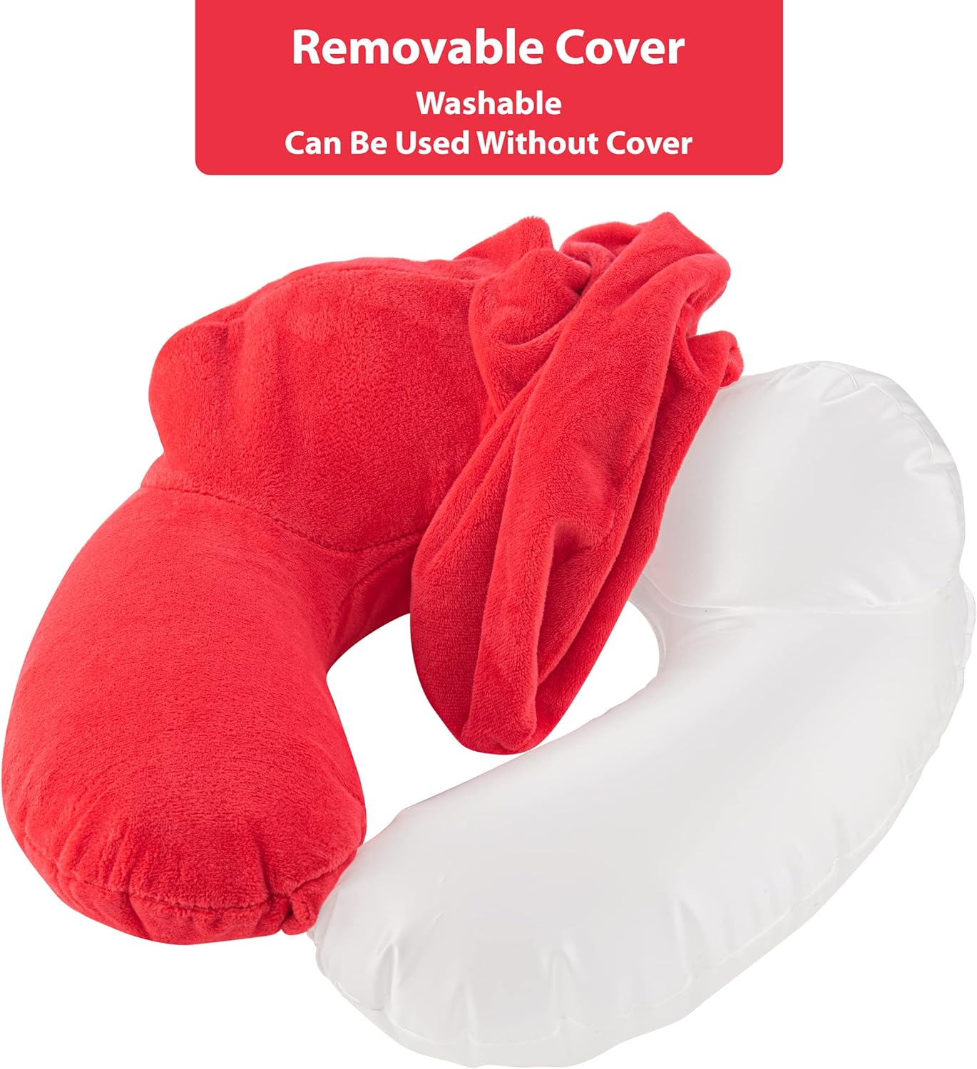 Inflatable Travel Neck Pillow: Extra-Soft, Cushion. for Airplanes, Trains, Cars, Portable Travel Accessory-with Carrying Pouch for Cell Phone and Passport Etc. (Vintage Red)