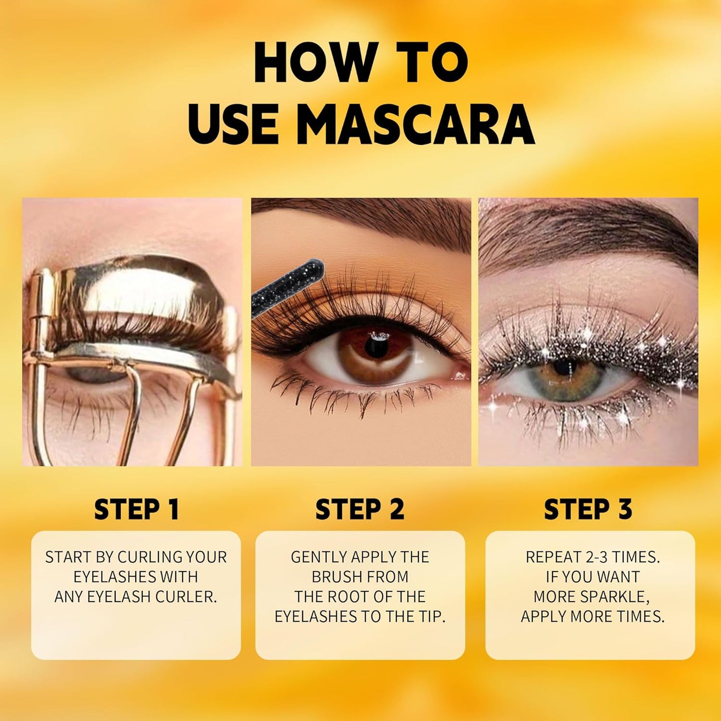 Glitter Colored Mascara, 5 Colors Diamond Effect Sparkle Mascara Set, Waterproof, Long Lasting Smudgeproof Voluminous Curling Colorful Eyelashes Party Wedding Music Festival Eyes Makeup