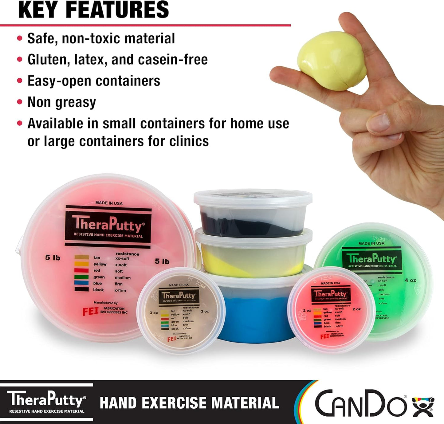 CanDo 10-0923 TheraPutty Standard Hand Exercise Putty, X-Soft, 5lbs