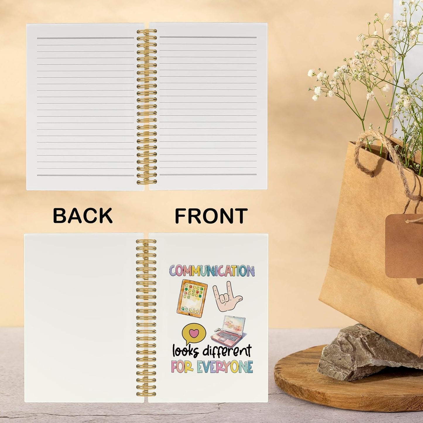 Speech Therapy Journal Notebook, Speech Pathologist School Office Supplies, Communication Looks Different For Everyone Hardcover Spiral Notebook 5.5x8.3 Inch