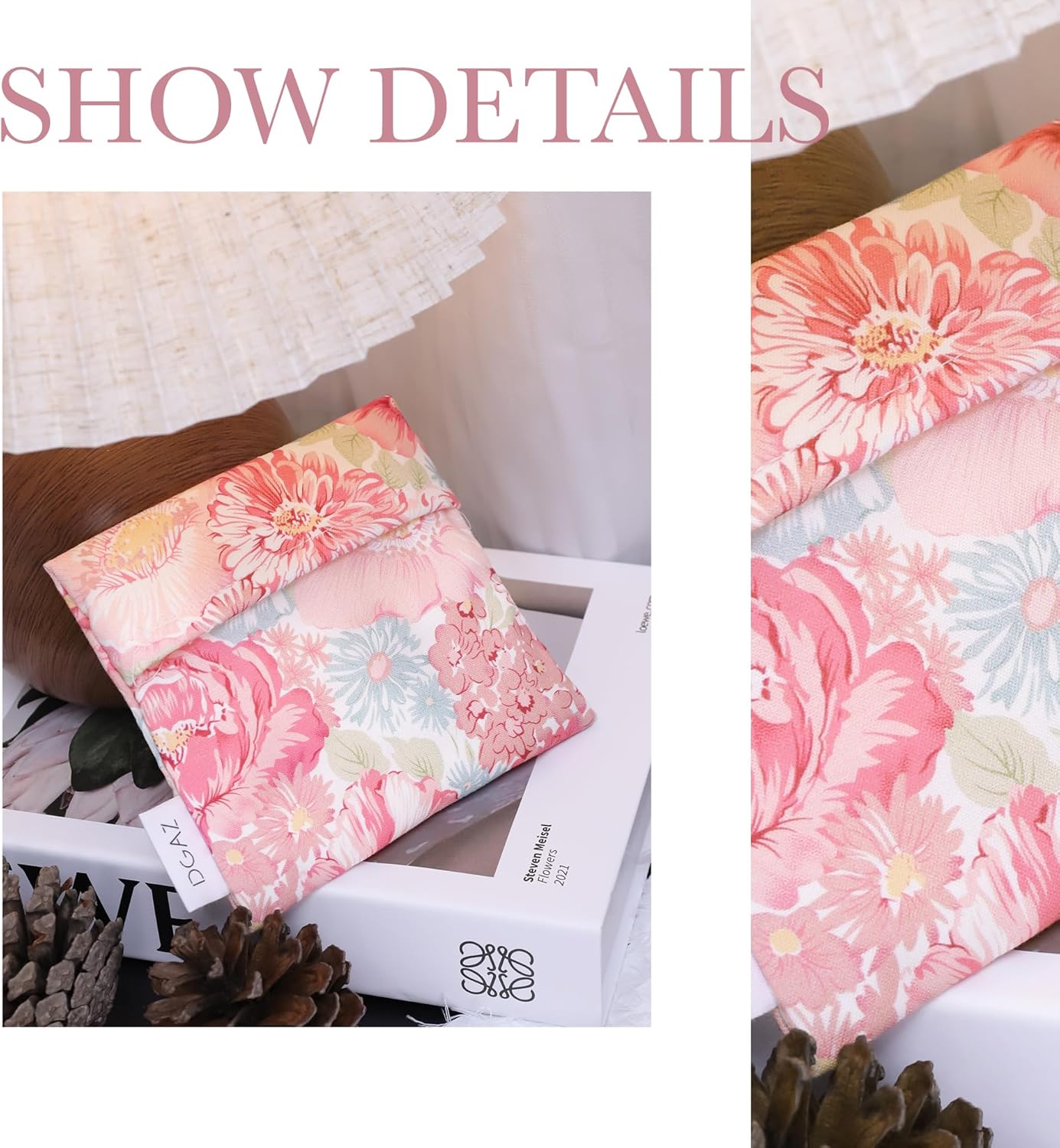 DGAZ Sanitary Napkin Storage Bag, Period Bag for Teen Aged Girls, Portable Period Bag for Panty Liners/Menstrual Cup/Small Tampons,Mini Makeup Bag for Purse(Blooming)