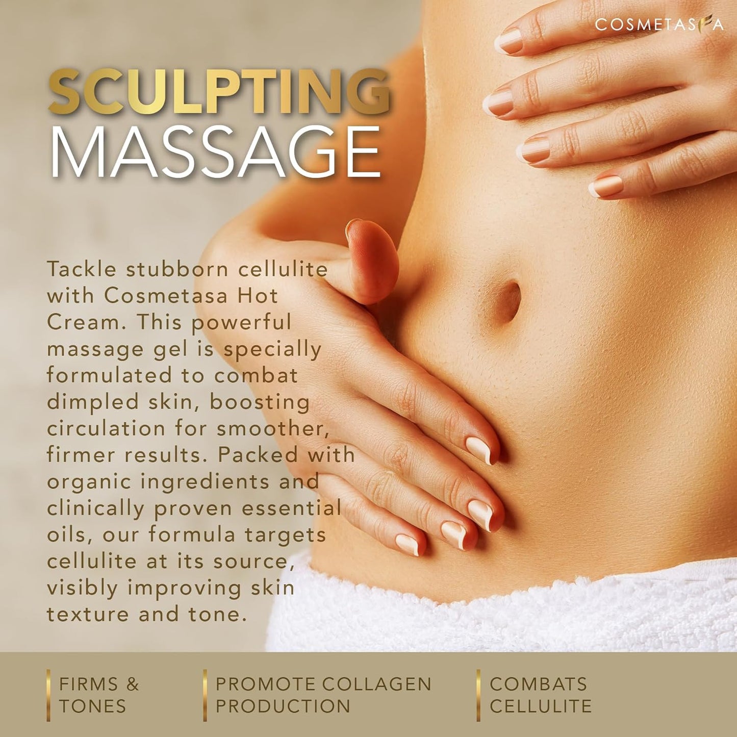 Cosmetasa Hot Belly Cream- 87% Organic Cellulite Cream - Natural Sweat Massage Gel for Stomach, Abdomen, Sore Joints, Muscles, Workout (8.8 oz)