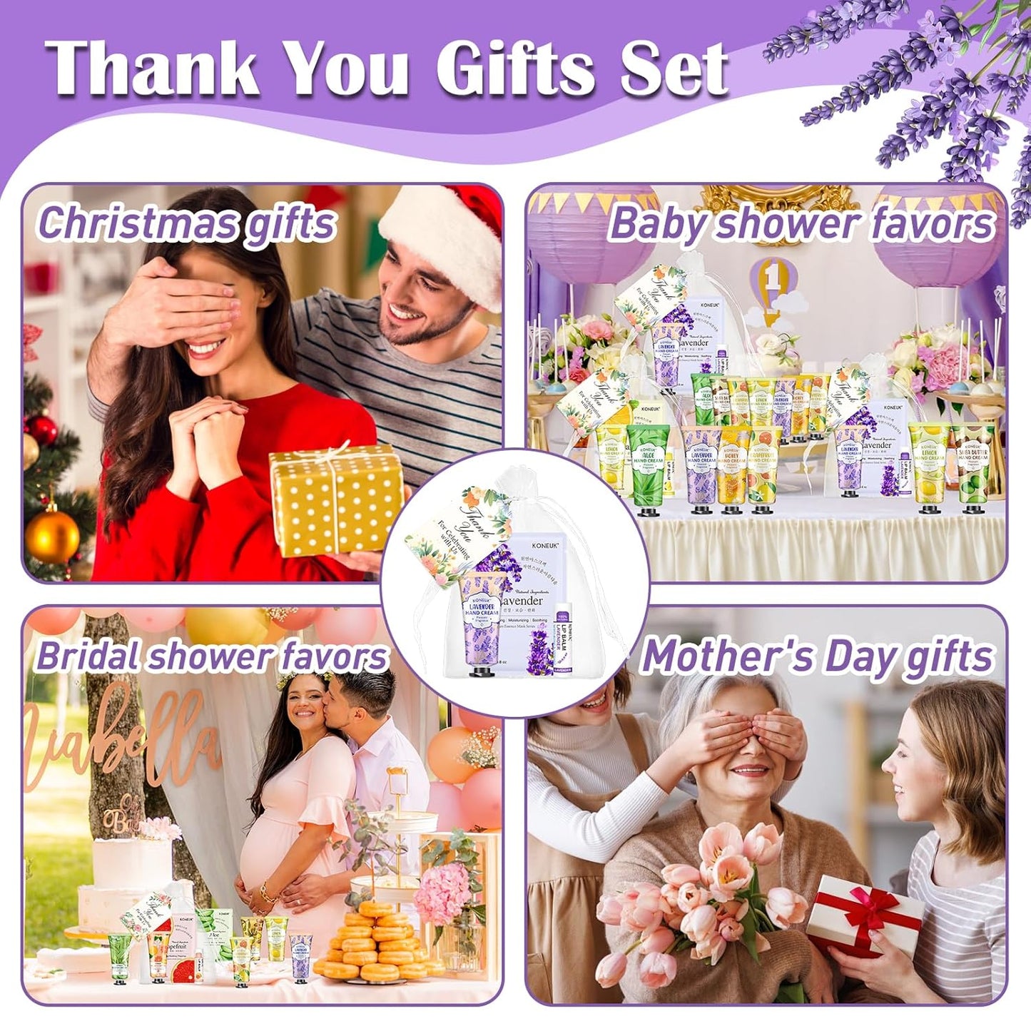 60 Pack Bulk Lip Balm, Facial Mask and Hand Cream Sets, Bridal Shower Favors, Thank You Gifts and Bridesmaid Gifts for Guests, Birthday Gifts, Adult Party Favors and Small Gifts for Women