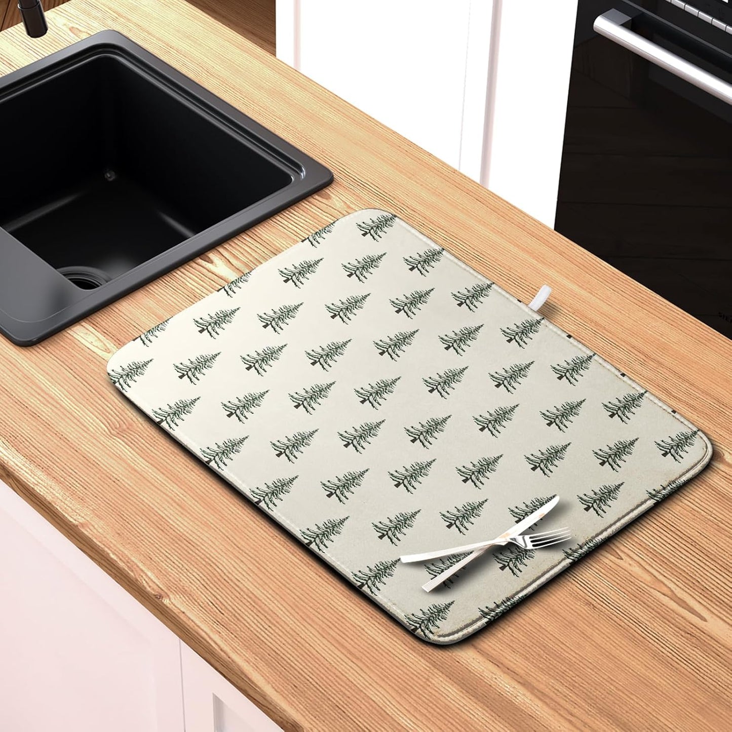 Christmas Tree Dish Drying Mat Winter Xmas Holiday Drying Mats Microfiber Absorbent Dishes Drying Pad Reusable Washable Kitchen Countertop Protector Dish Drainer Rack Mat 16x18 Inch