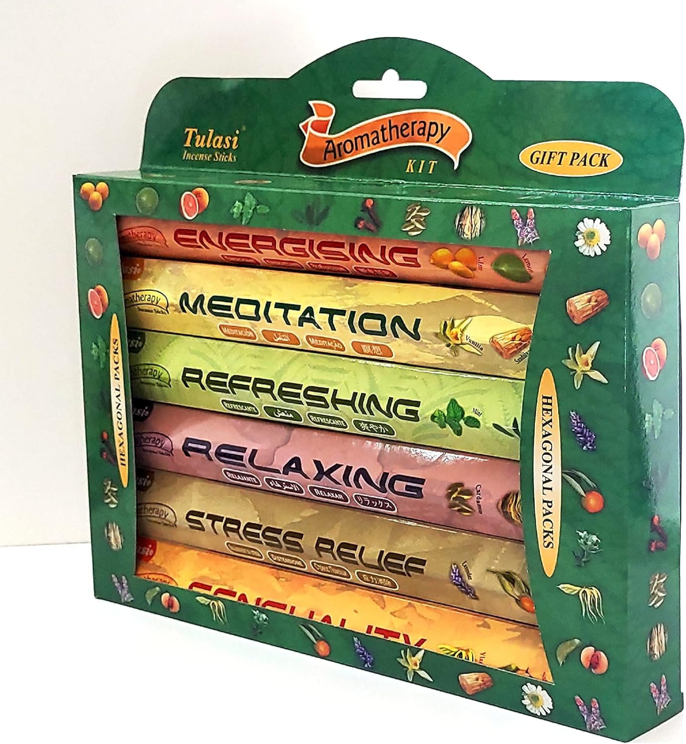 Tulasi Premium Aromatherapy Incense Sticks - Energising, Relaxing, Refreshing, Sensuality, Meditation & Stress Relief Mixed Scents, Hand Rolled with Natural Oils 120 Incense Sticks, 6 in 1 Gift Pack