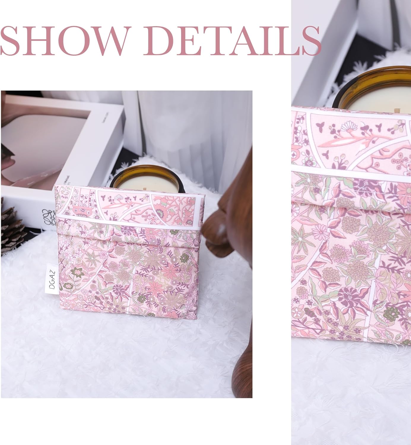 DGAZ Sanitary Napkin Storage Bag, Period Bag for Teen Aged Girls, Portable Period Bag for Panty Liners/Menstrual Cup/Small Tampons,Mini Makeup Bag for Purse(Peach Blossoms)