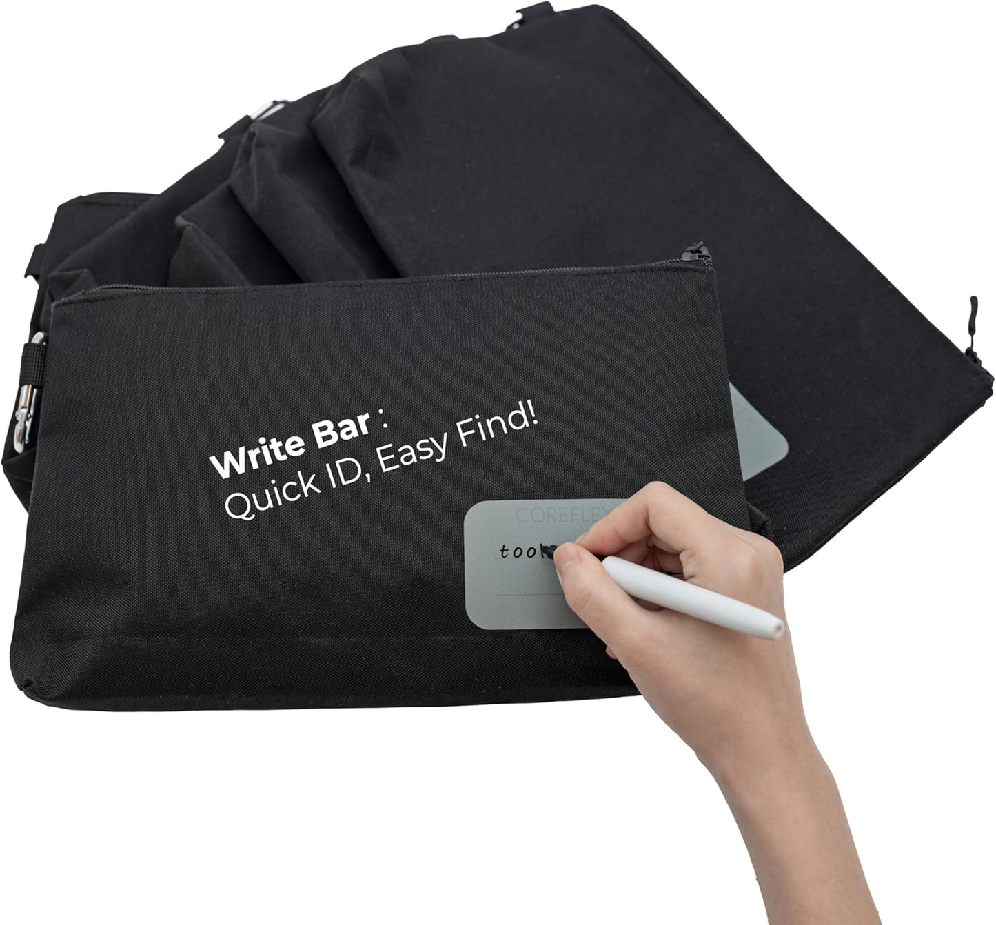 COREFLEX Premium Tool Pouch Zipper Bag, Small Tool Bag, Multipurpose Storage pouch, Heavy duty Flat Bottom Tool bag with YKK Zipper (6 pack Large 12inch Black)