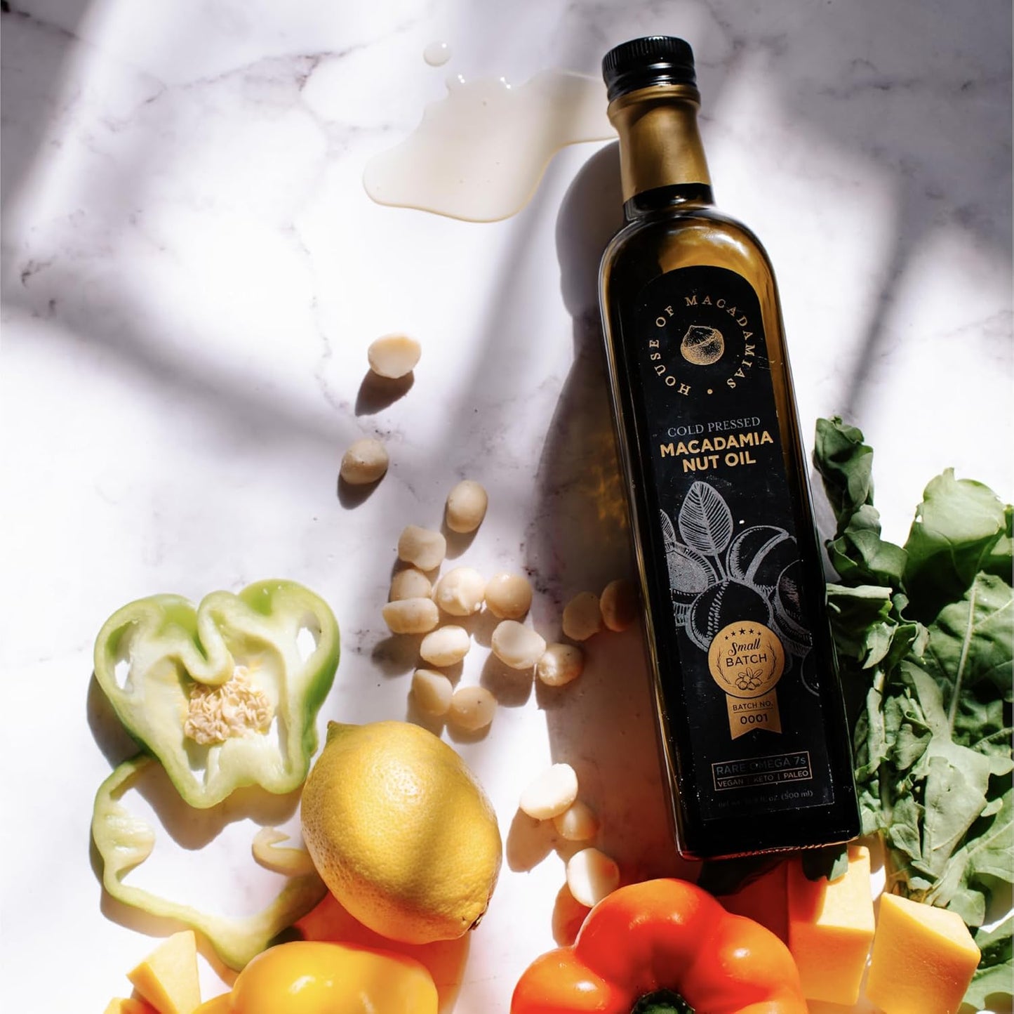 House of Macadamias, Macadamia Nut Oil, Extra Virgin, High Heat Cooking Oil, Cold-Pressed, 16.9 fl. oz. Glass Bottle - 100% Pure, Seed-Oil Free