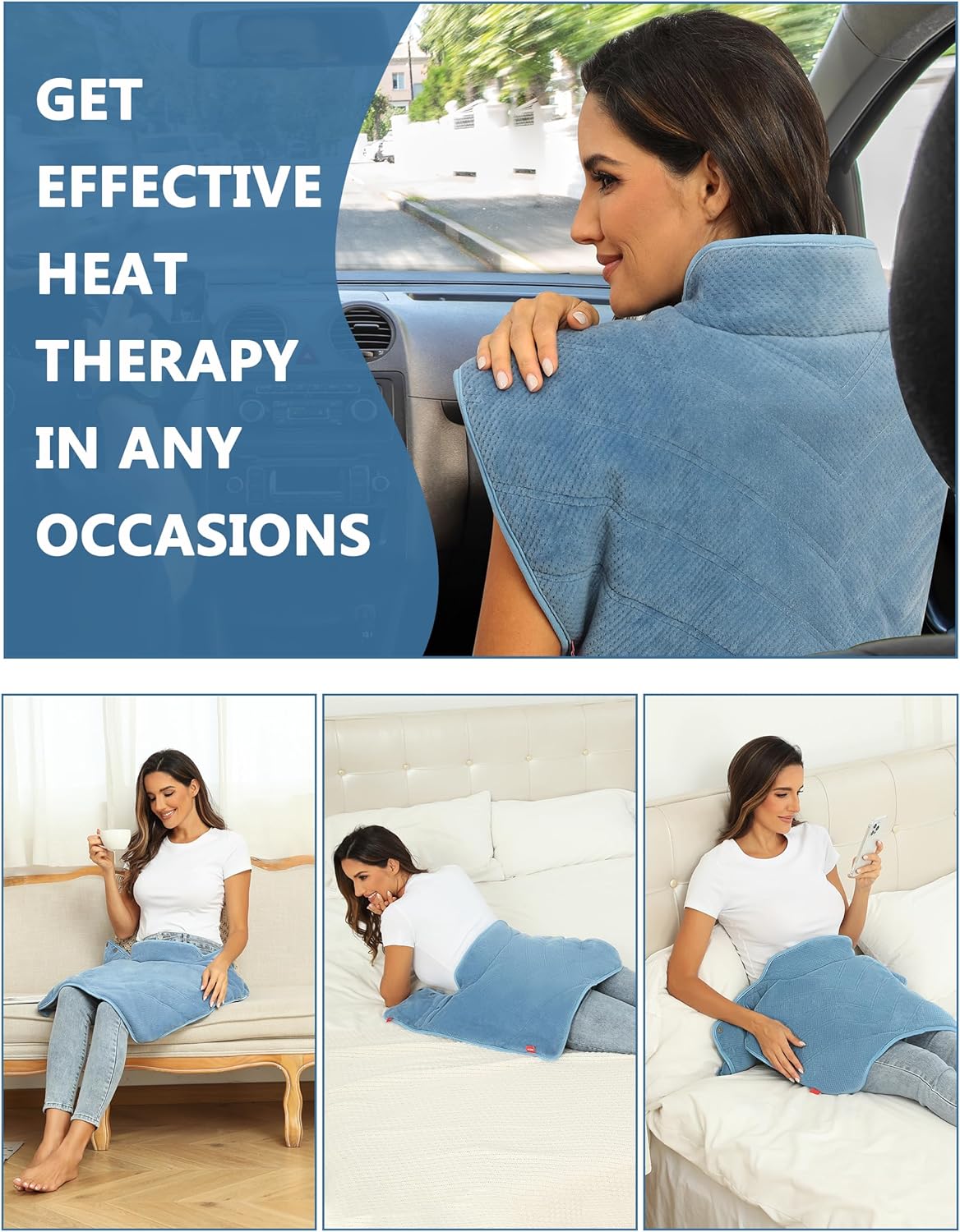 Heating Pad for Neck and Shoulders and Back with Battery,12V Portable Cordless Heated Pad with Vibration Massager and 3 Heating Modes,Weighted Electric Heat Pad,Max 158℉,16.9'' x 23.6''
