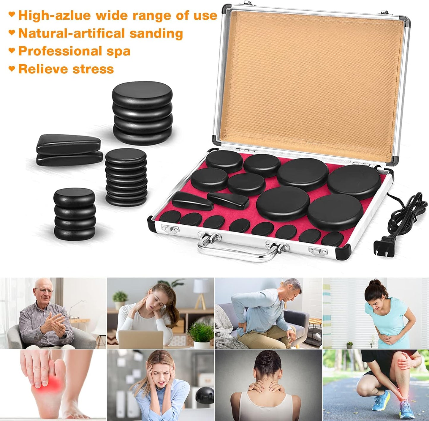 Hot Stones Massage Set 18 Pieces Basalt Hot Rocks Massage Rocks Kit Black Smooth Stones for Professional Home Spa Warming Relaxing Pain Relief(Temperature Constant)