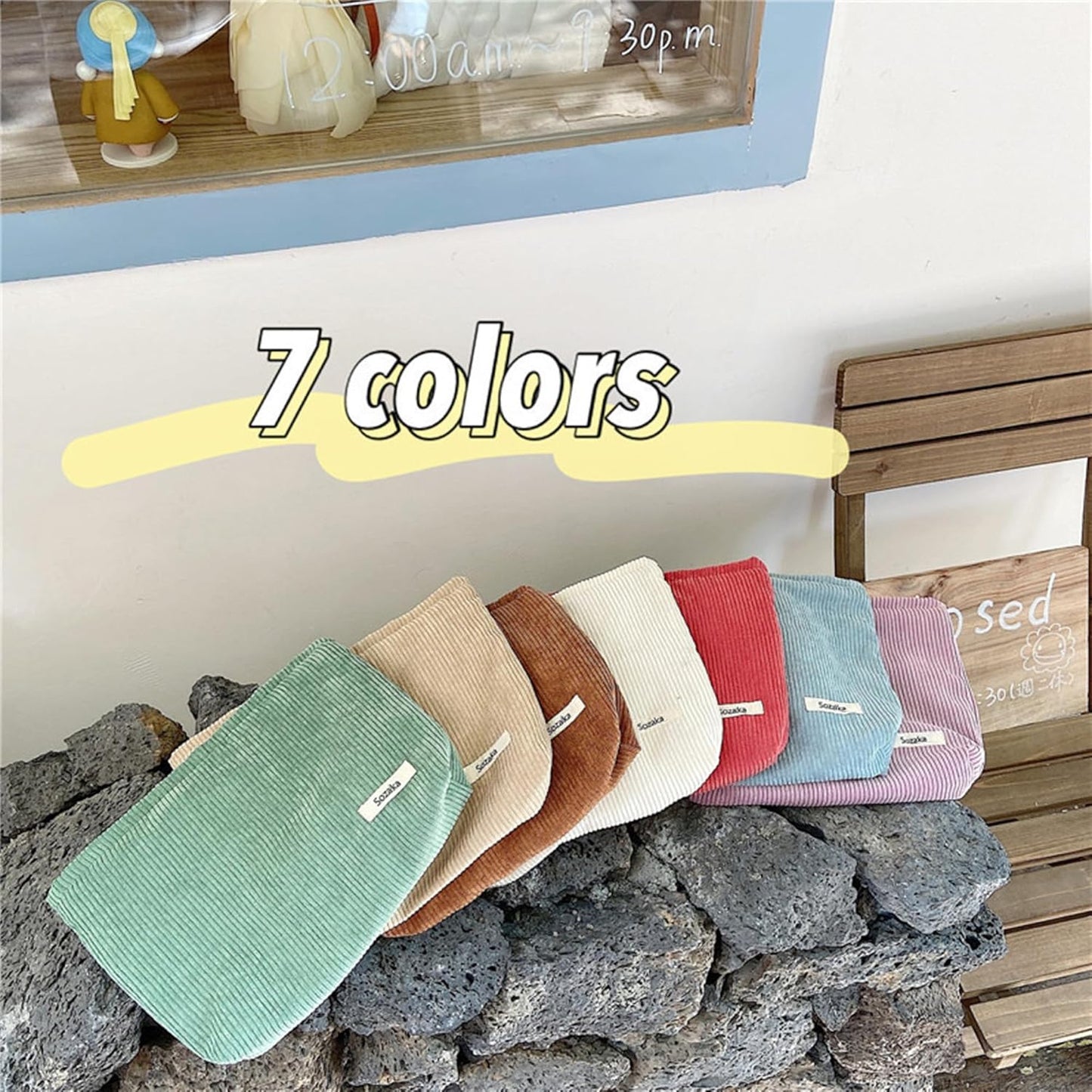 Cosmetic Bags for Women - Corduroy Cosmetic Bag Aesthetic Women Handbags Purses Smile Dots Makeup Organizer Storage Makeup Bag Girls Case Bags (Pure Light blue)