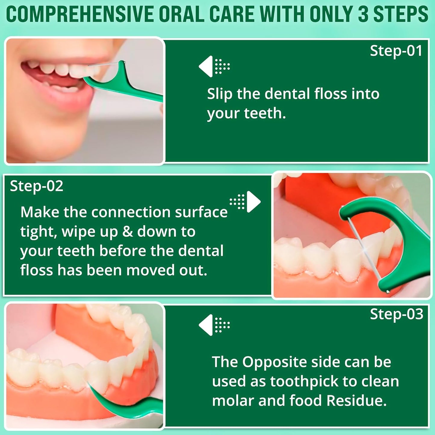 Flavored Floss Picks, 300 Count, Dental Floss Picks for Teeth with Fun Fruit Flavors, Flosser Picks for Adults and Children, | Mint Flavor