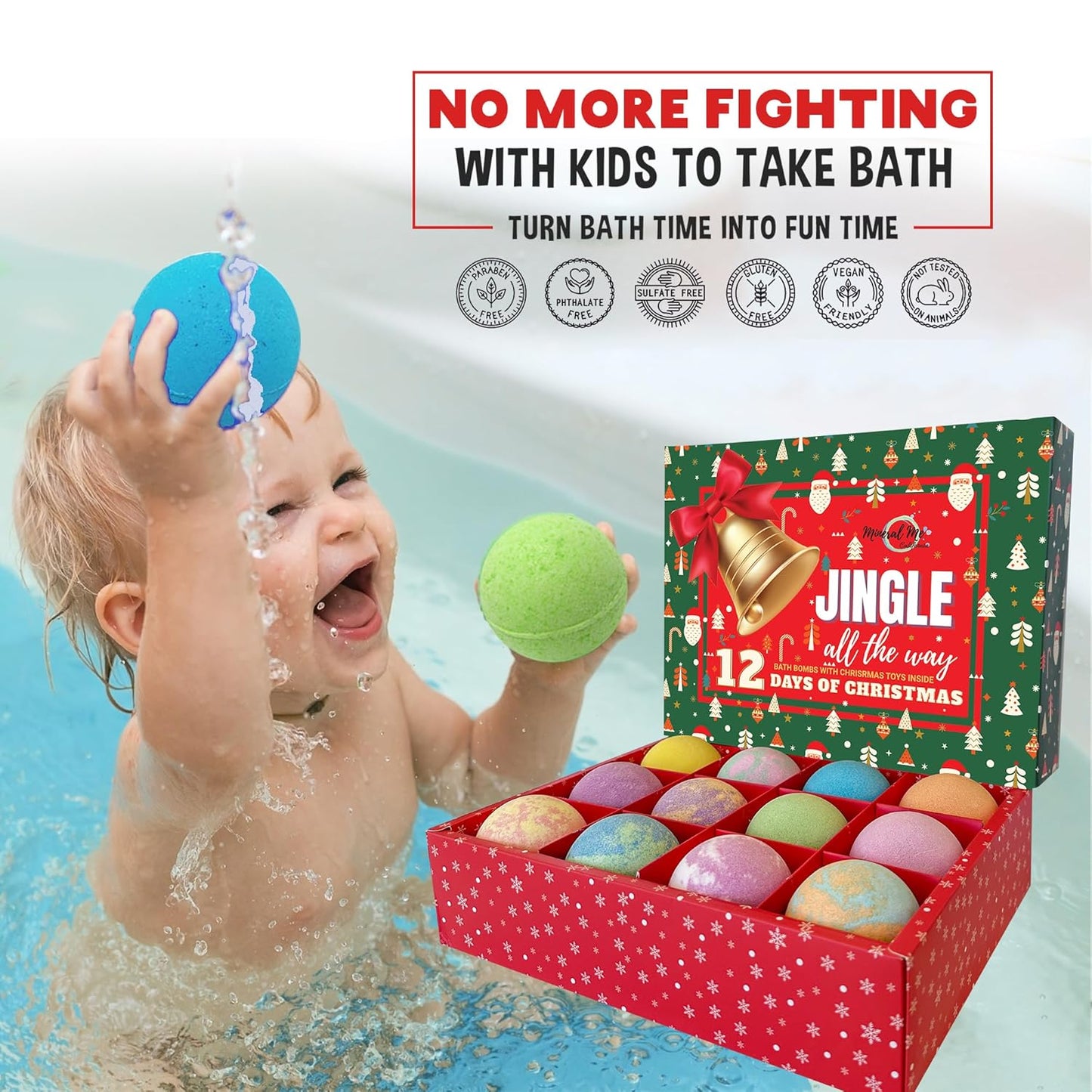 Christmas Bath Bombs for Kids with Surprise Toys Inside - Kids Advent Calendar Bathbombs - 12 Pack Organic Bath Bombs Gift Set, Moisturizing Bubble Bath Fizzies, Gifts for Boys, Girls, Toddler