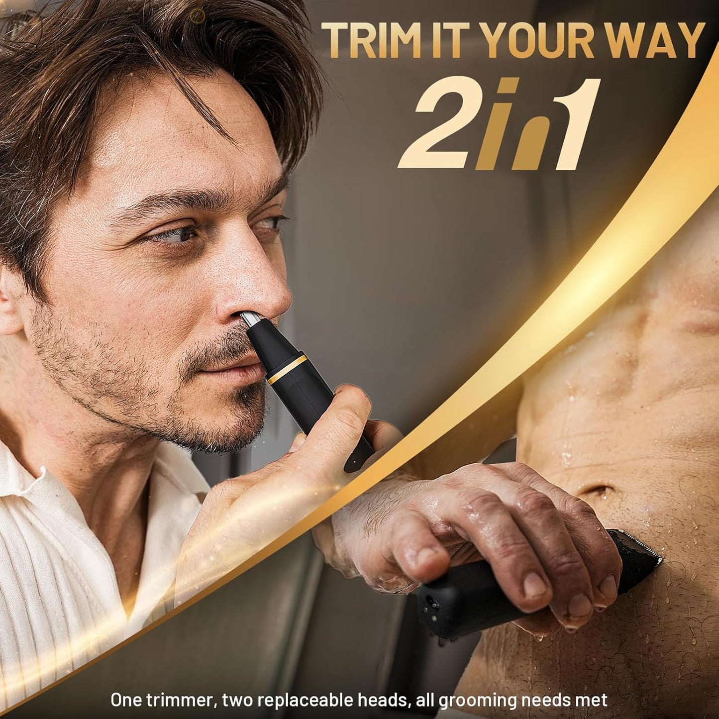 Electric Razor for Men, IPX7 Waterproof Versatile Shaver for Temple, Groin, Nose, Ear Hairs, Beard, Body Hair Trimmer for Men, Painless Grooming Kit with 2 Replaceable Ceramic Blade Heads