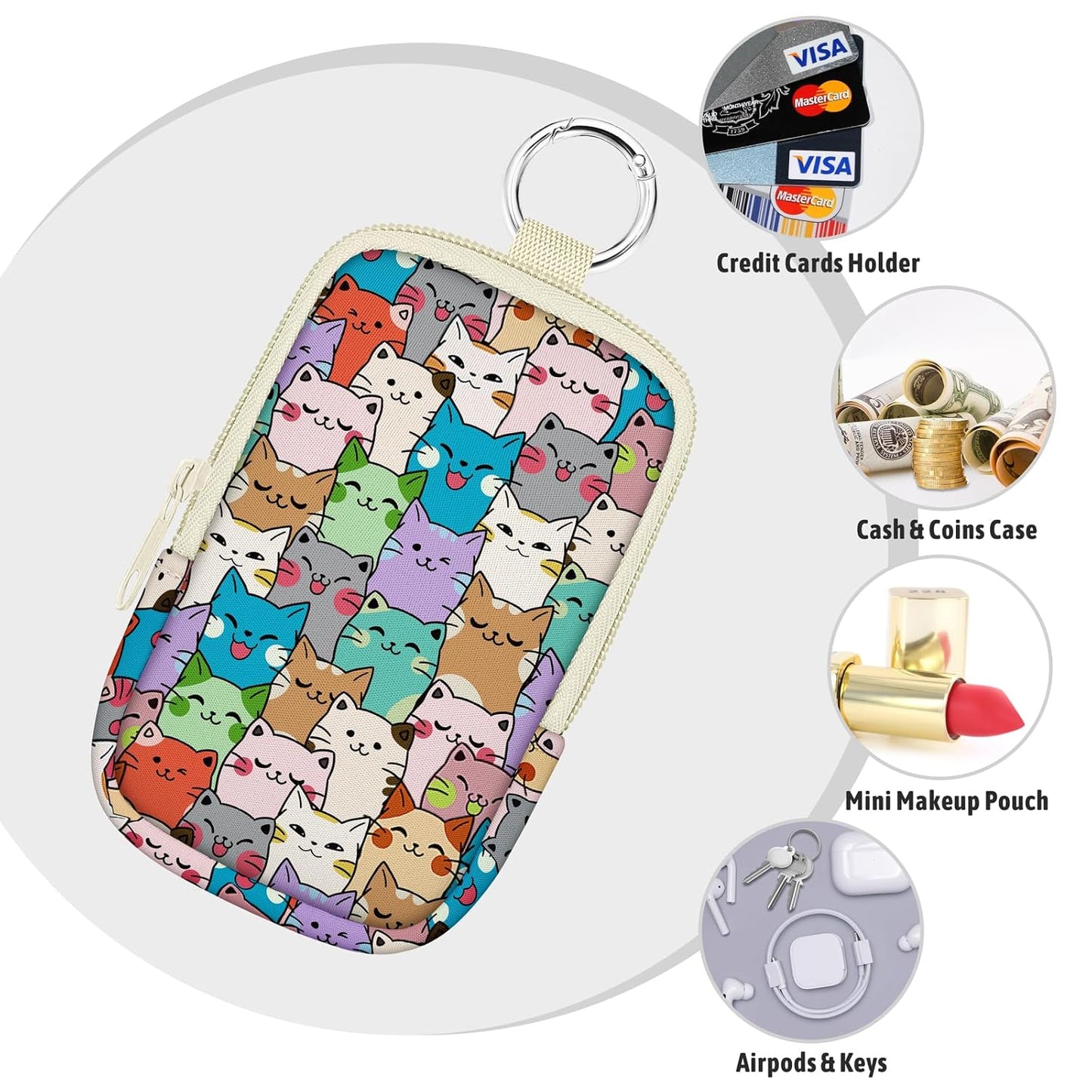 Cute Cat Hand Sanitizer Spray Case, Hand Sanitizer Holder Zippered Pouch, Fashion Accessory with Snap Hook for Glow Mist and Power Mist 1FL OZ