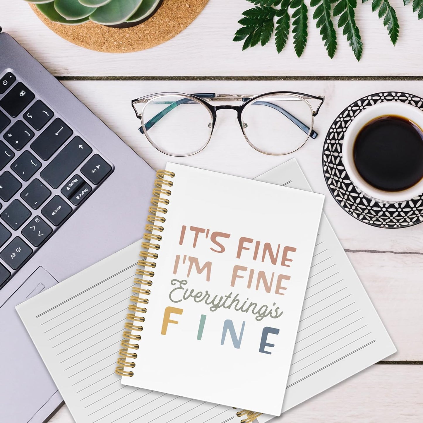 It's Fine I'm Everything Is Fine Spiral Notebook, Funny Journaling Notebooks for Women Men, Humorous Hardcover Journals for Office 160 Pages 5.5 x 8.3 Inch, Sarcastic Gifts for Coworkers