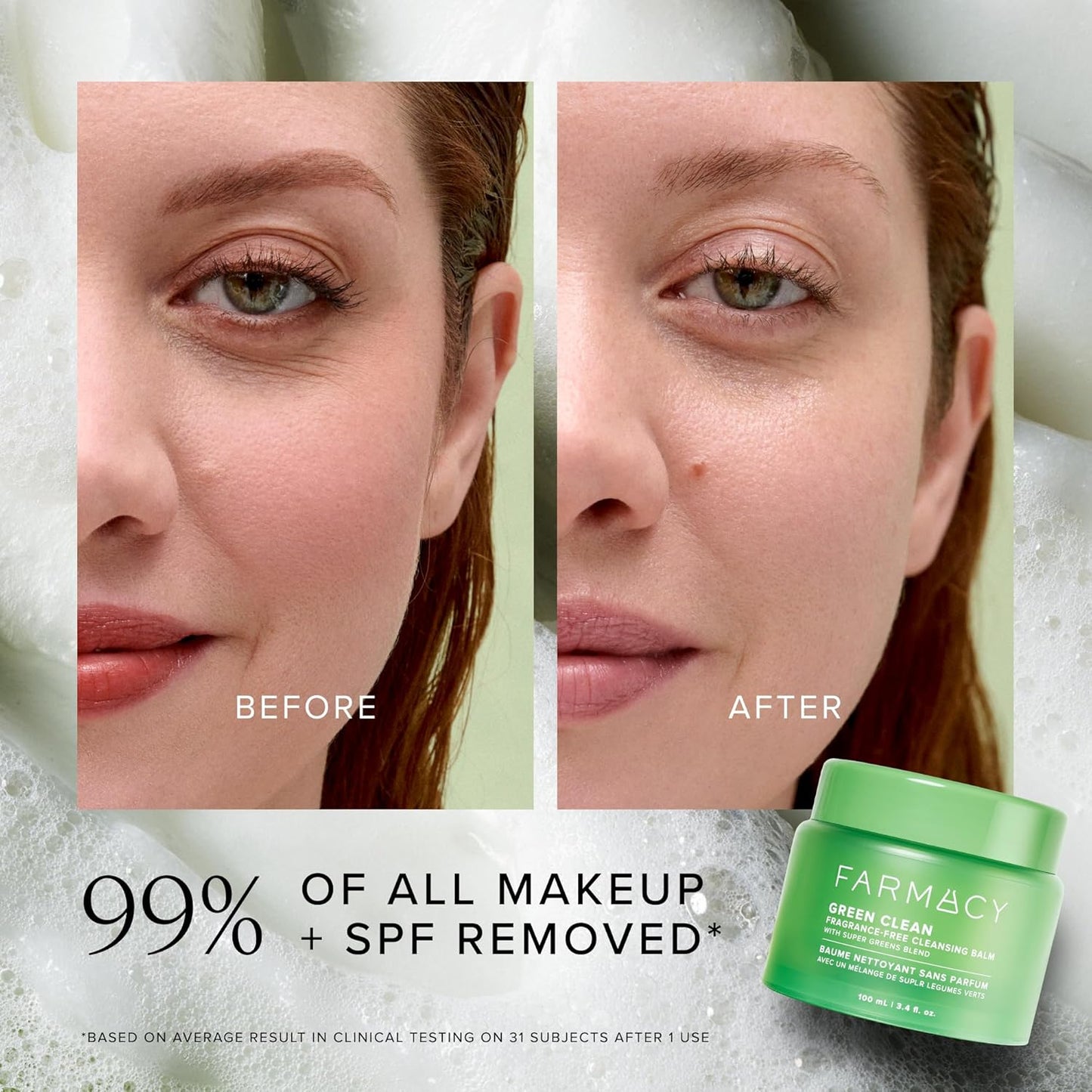 Farmacy Makeup Remover Cleansing Balm - Green Clean Waterproof Makeup Remover + Oil Based Cleanser - Newly Formulated Double Cleanser with Plant Based Waxes + Upcycled Moringa - Fragrance Free (30ml)